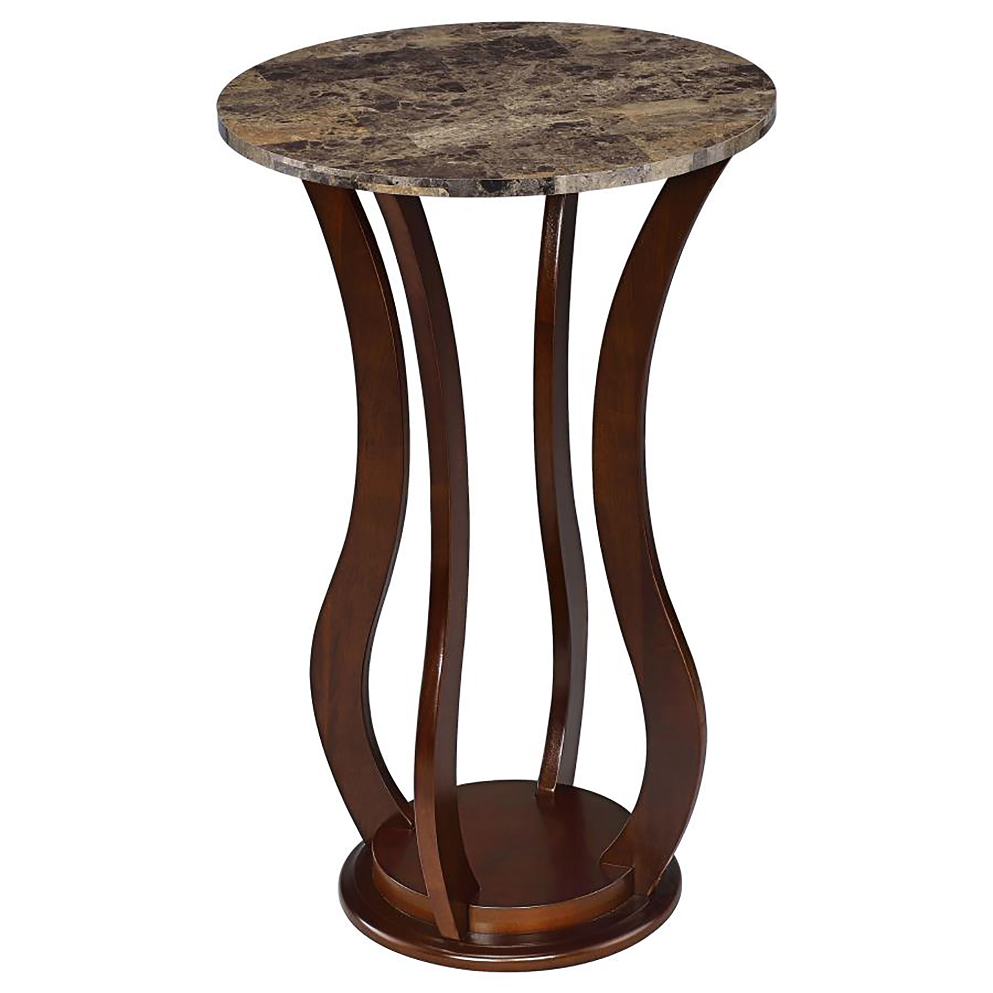 Brown Round Accent Table with Faux Marble Top