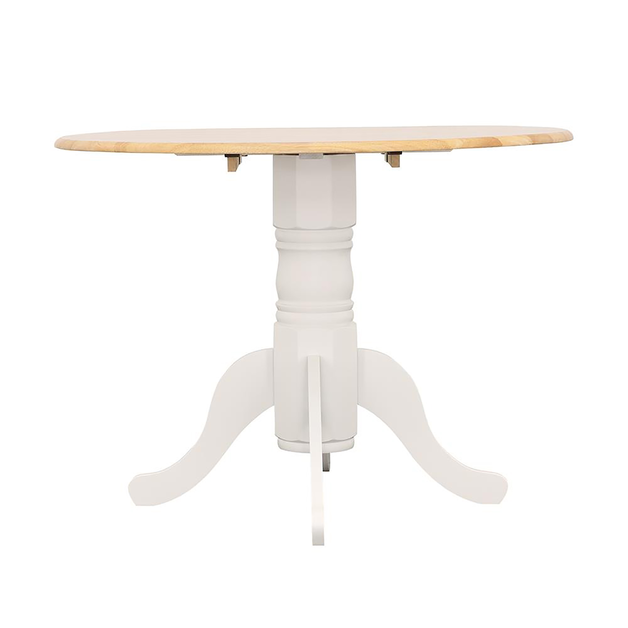 Natural Brown and White Round Dining Table with Drop Leaf