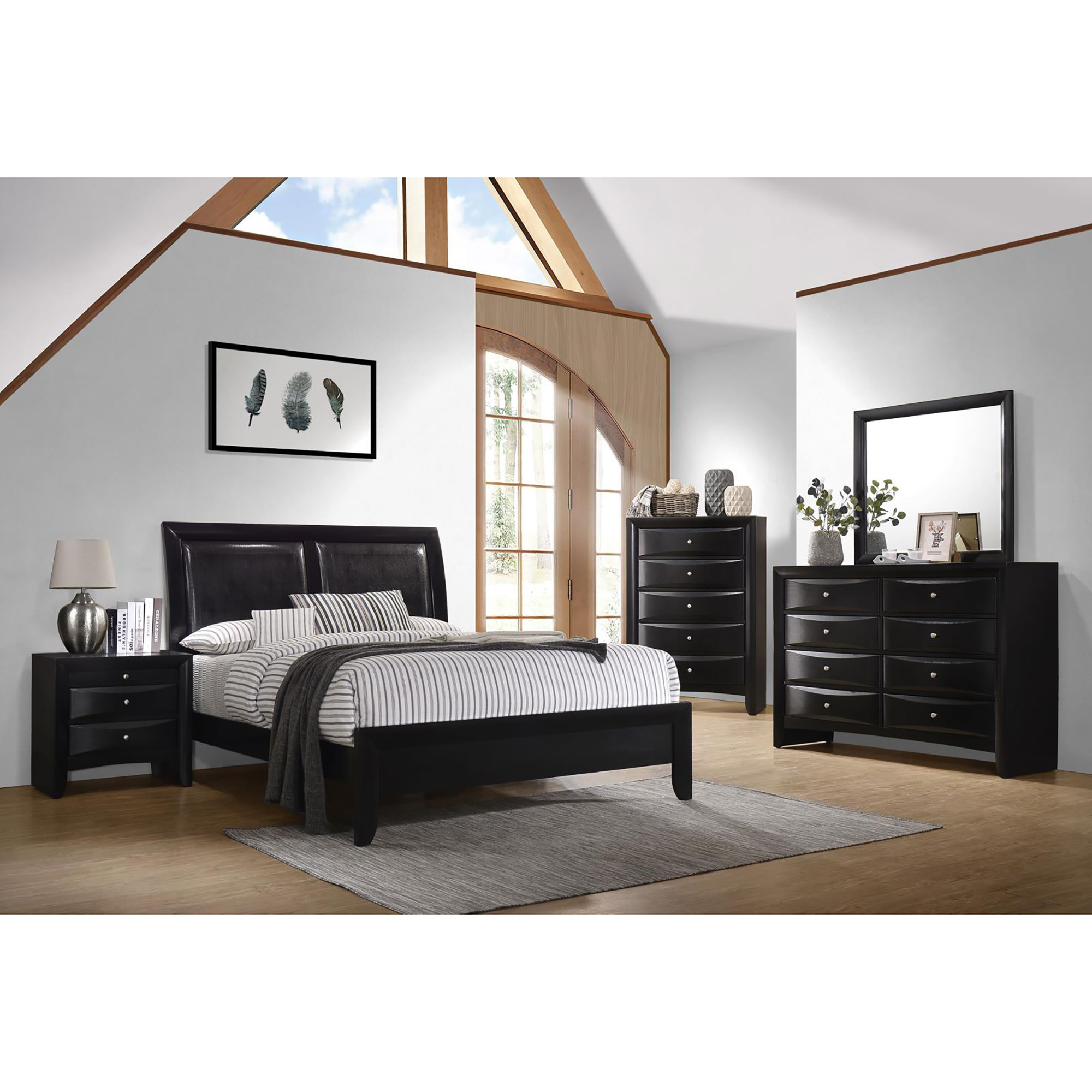 Black Upholstered Queen Panel Bed