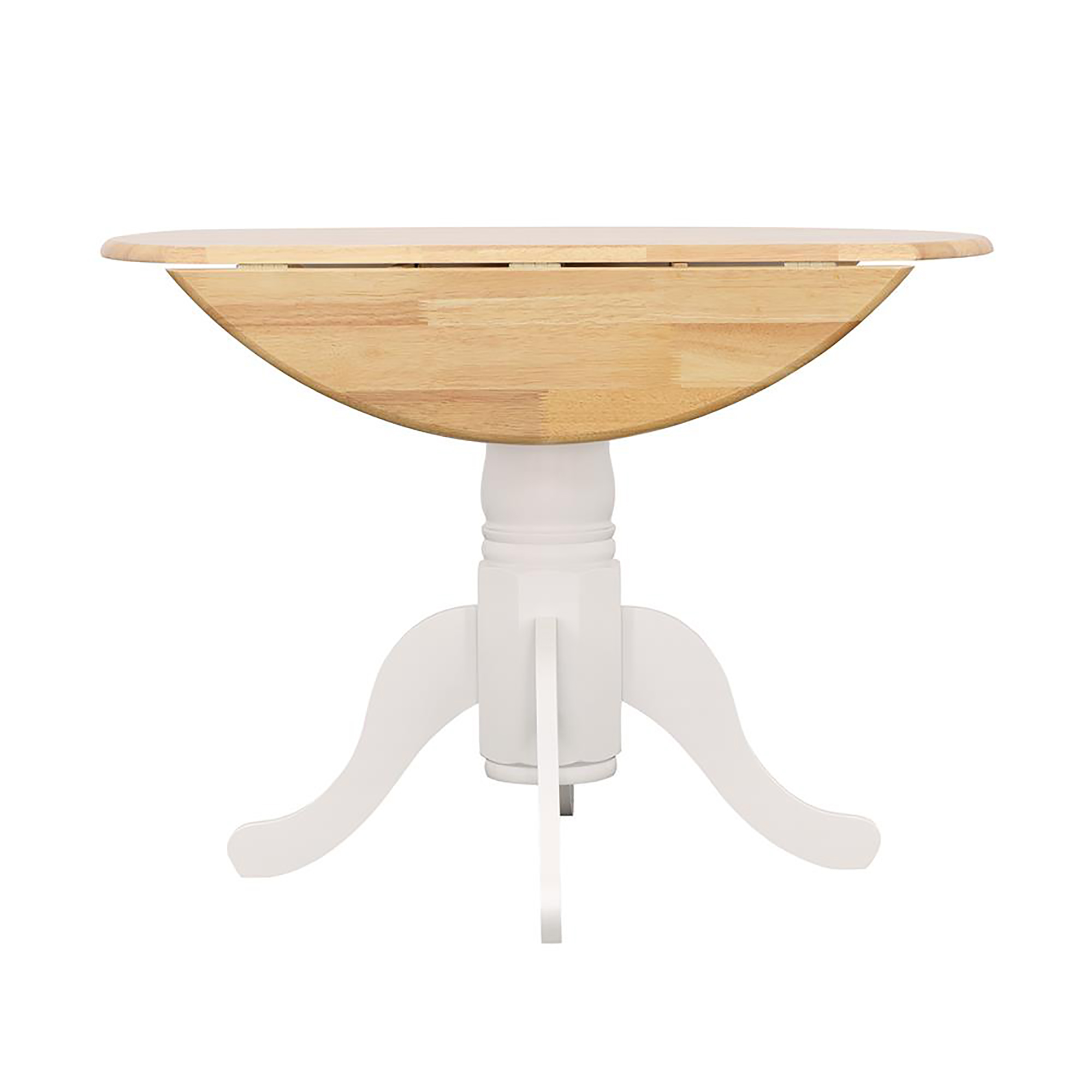 Natural Brown and White Round Dining Table with Drop Leaf