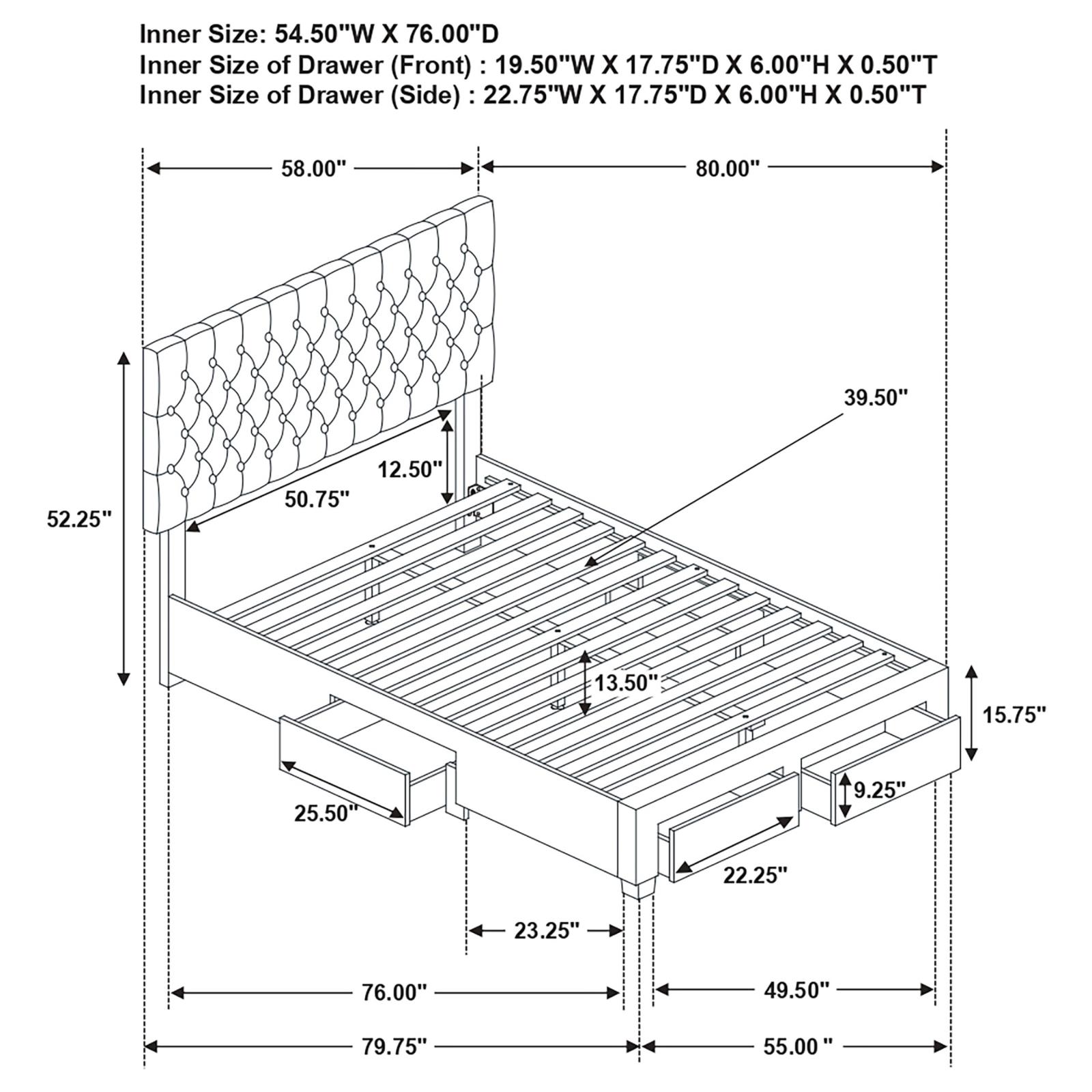 Light Grey Tufted 4-drawer Full Storage Bed