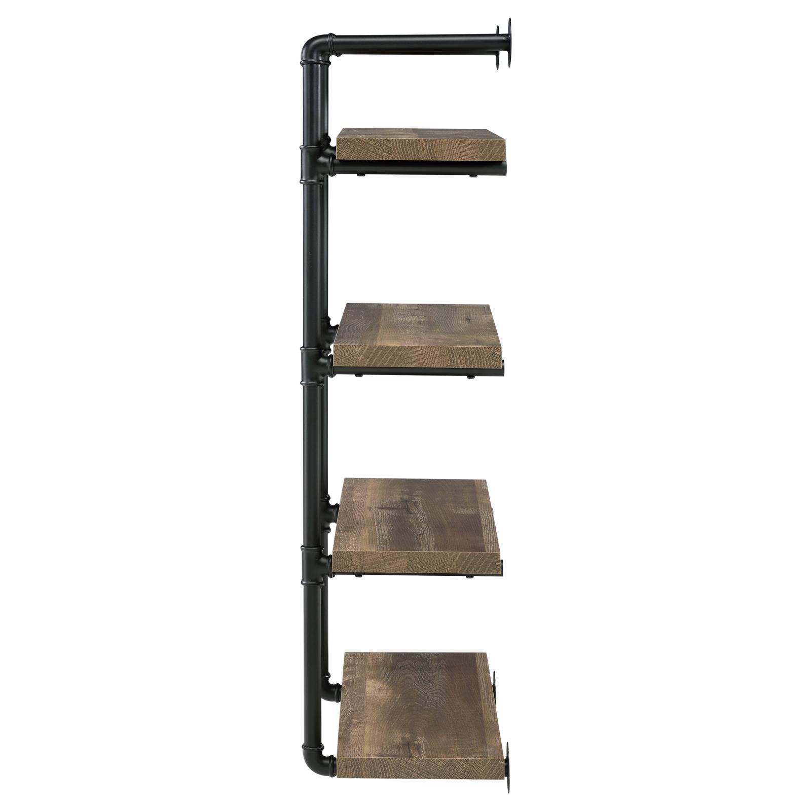 Black and Rustic Oak 4-tier Wall Shelf