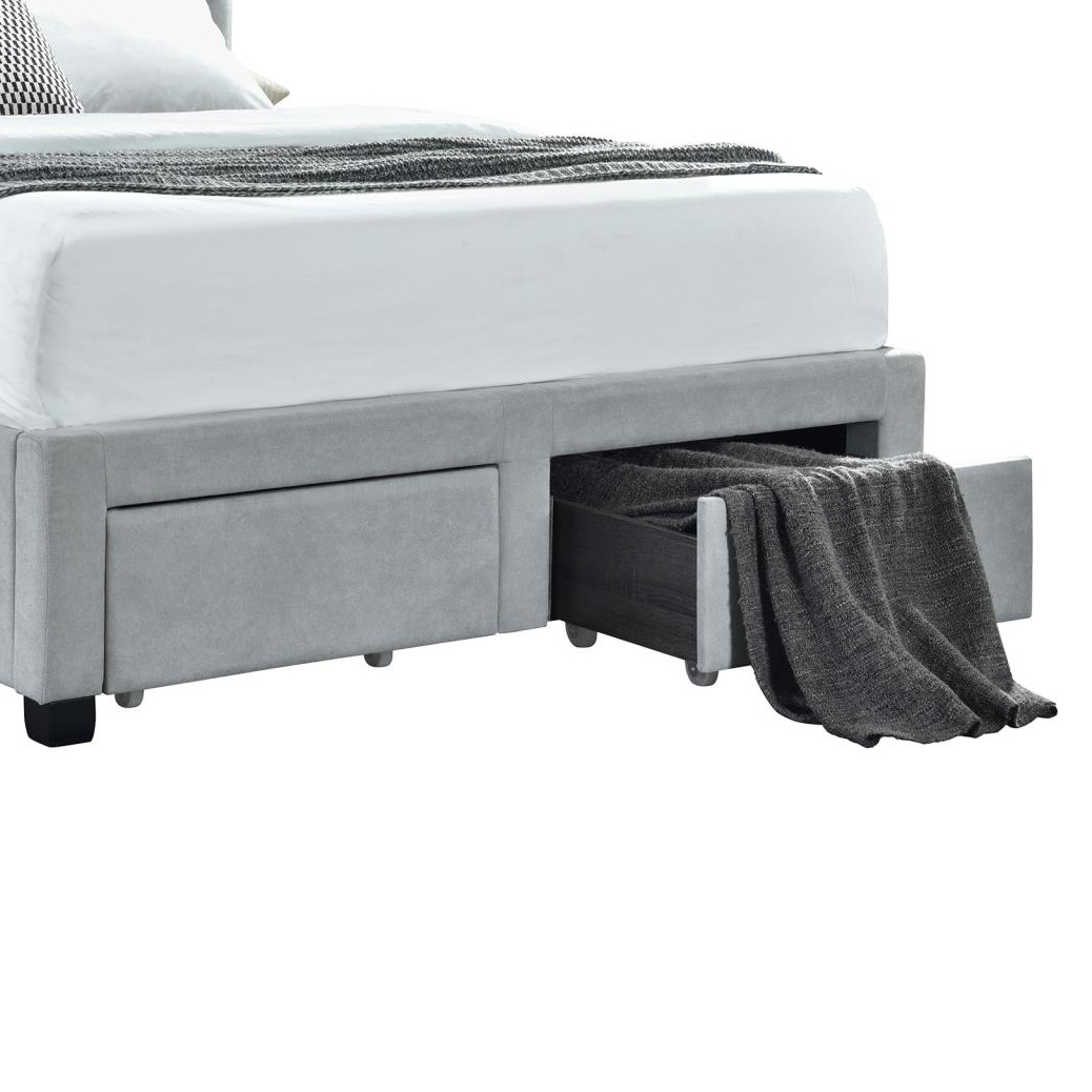 Light Grey Tufted 4-drawer Queen Storage Bed