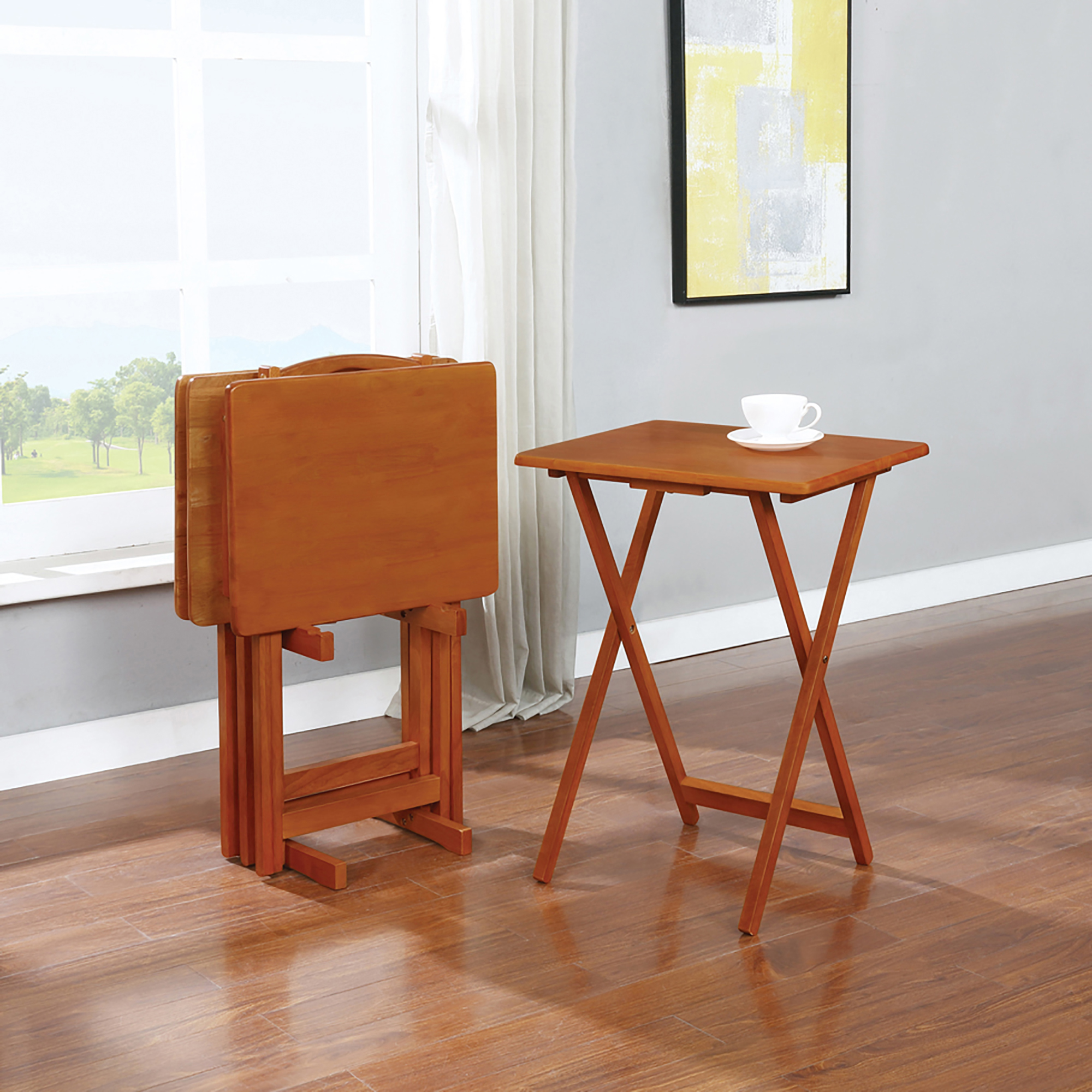 Golden Brown 5-piece Tray Table Set with Stand