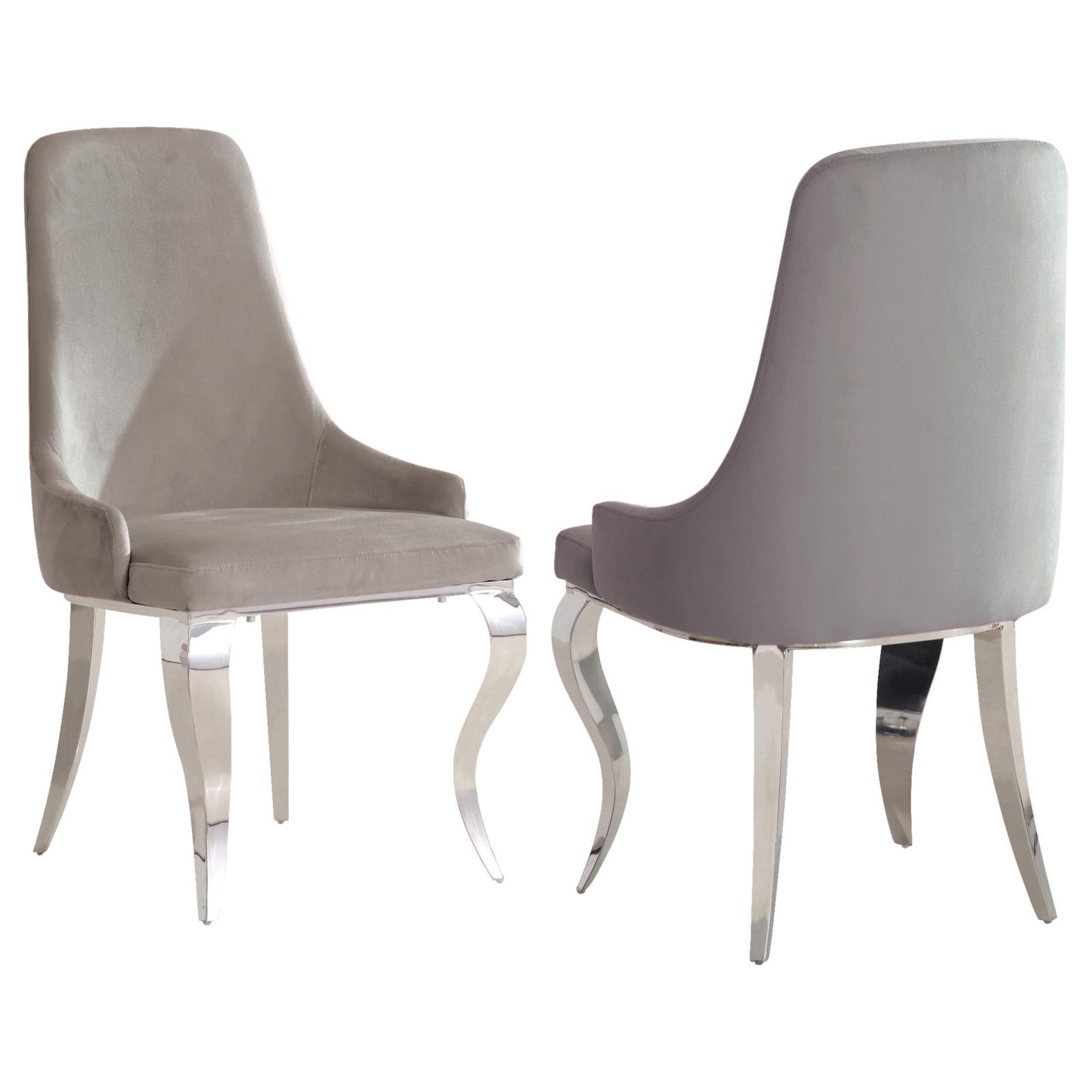 Grey and Chrome Upholstered Back Dining Chairs (Set of 2)