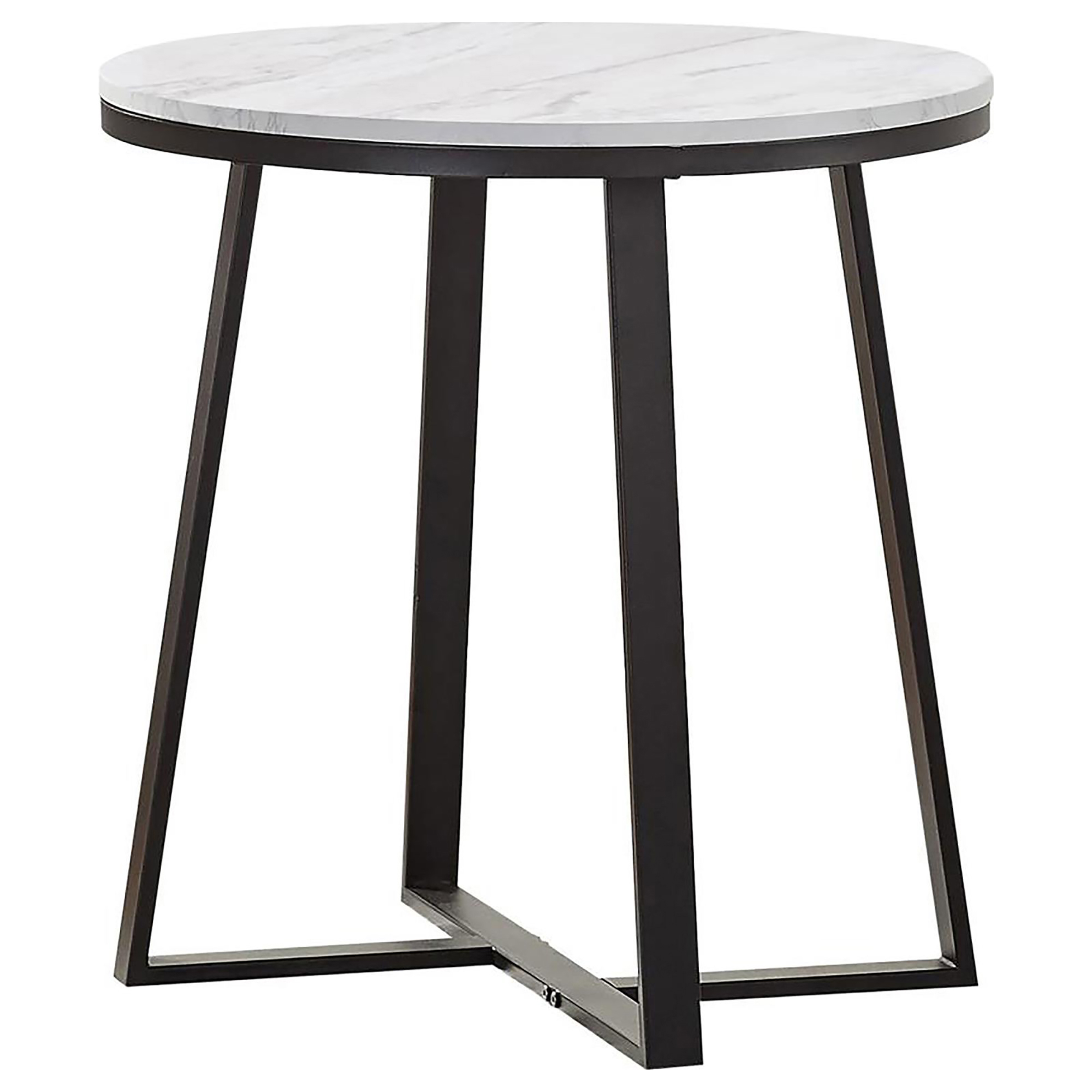 White Faux Marble and Matte Black End Table