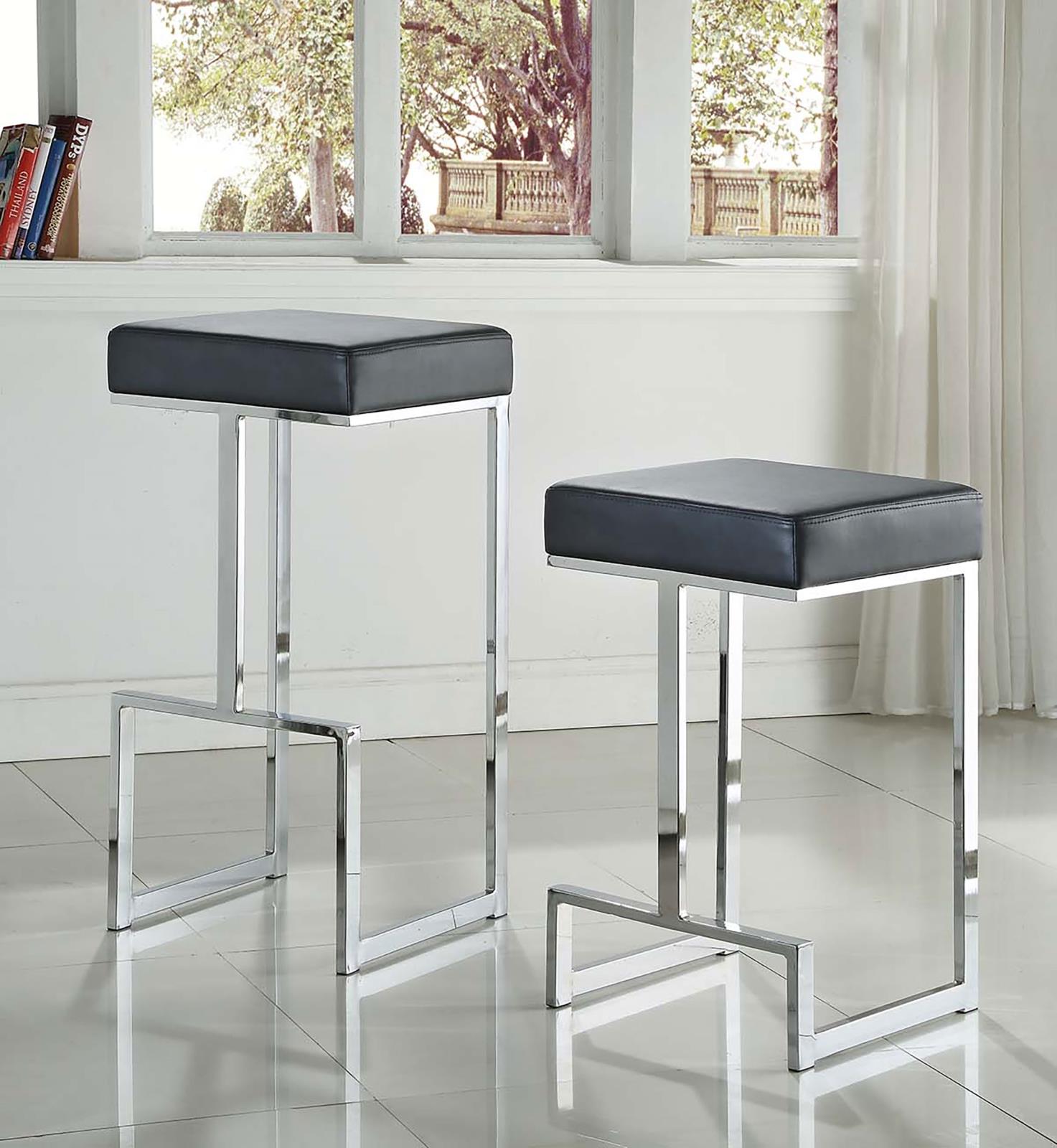 Black and Chrome Upholstered Bar Stool