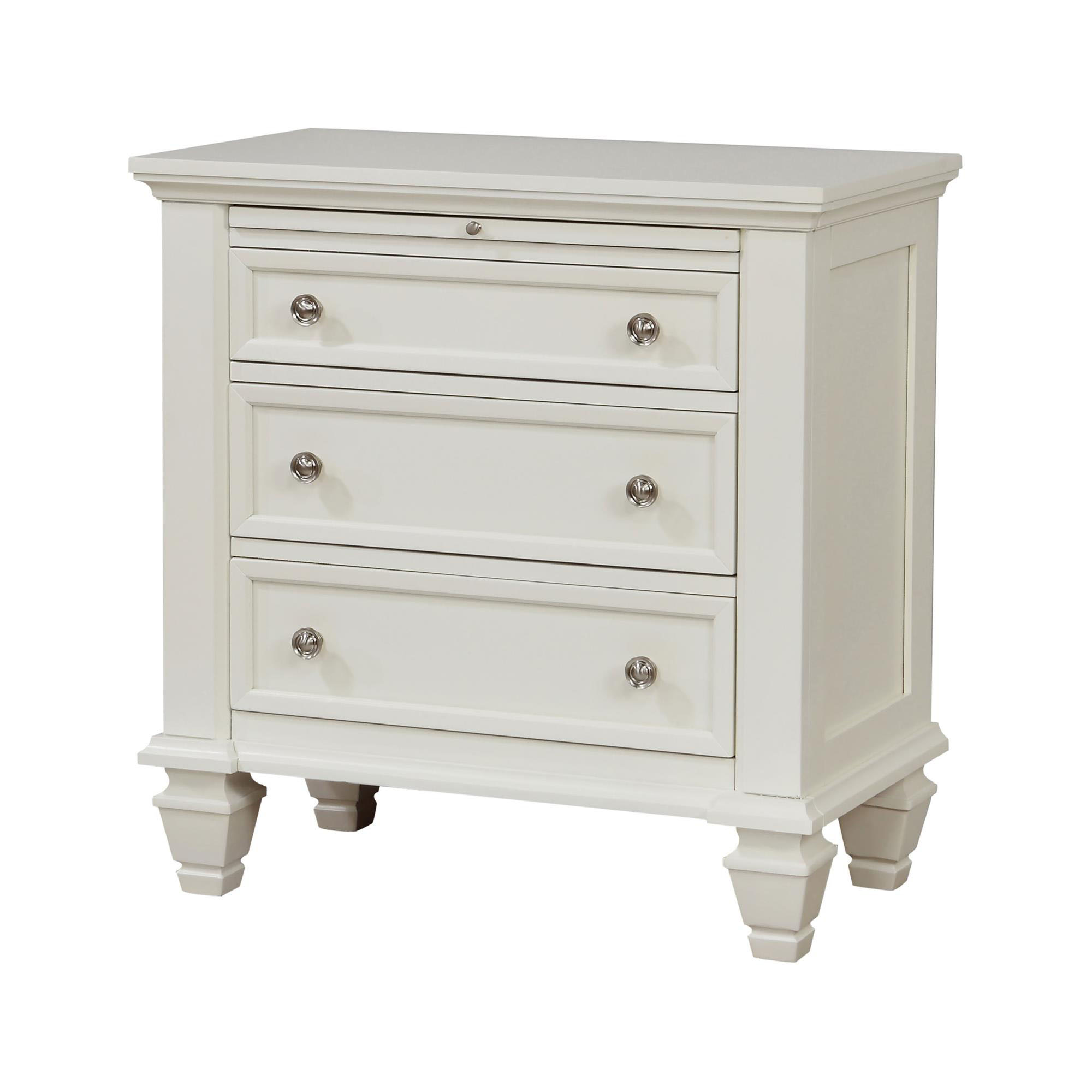 Cream White 3-drawer Nightstand with Pull Out Tray