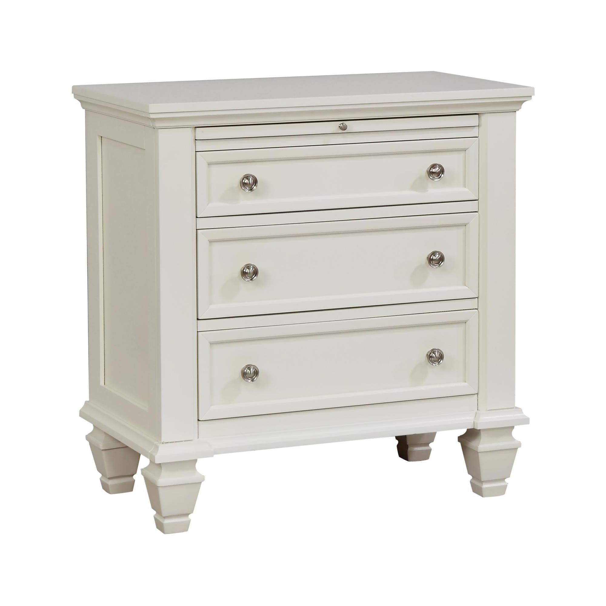 Cream White 3-drawer Nightstand with Pull Out Tray