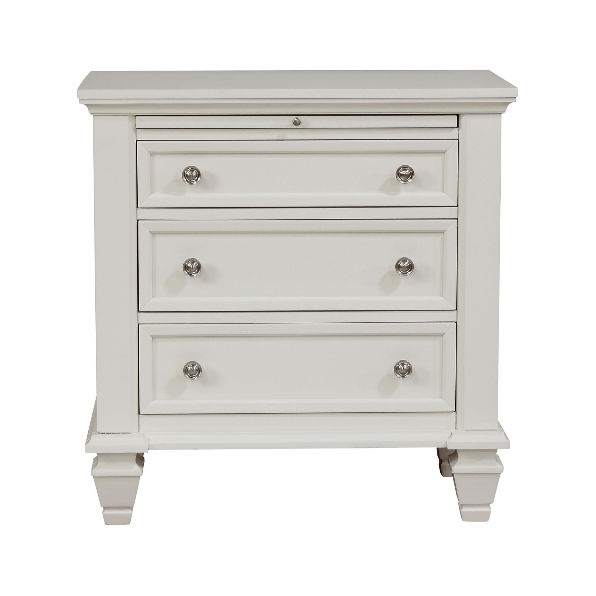 Cream White 3-drawer Nightstand with Pull Out Tray