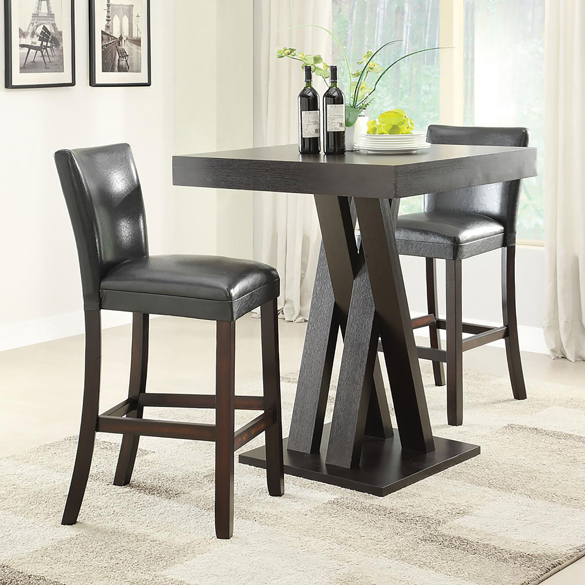 Cappuccino and Black Bar Height Stool (Set of 2)