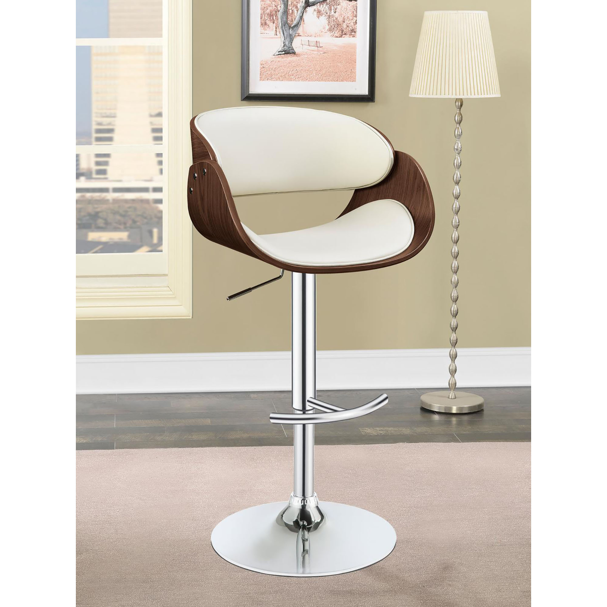 Ecru and Chrome Adjustable Bar Stool