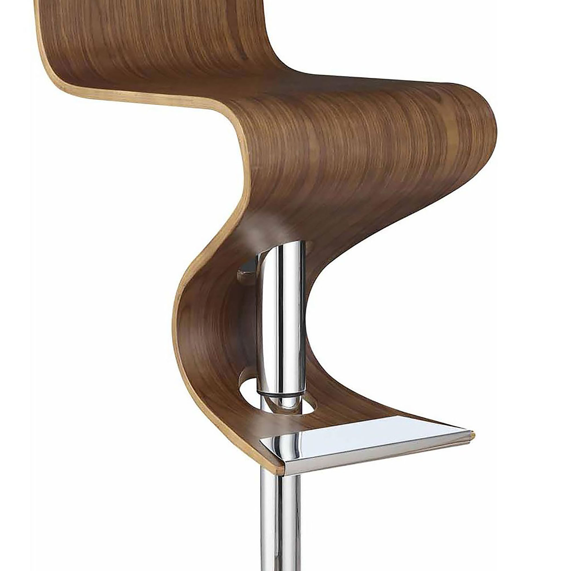 Walnut and Chrome S-Shaped Adjustable Bar Stool