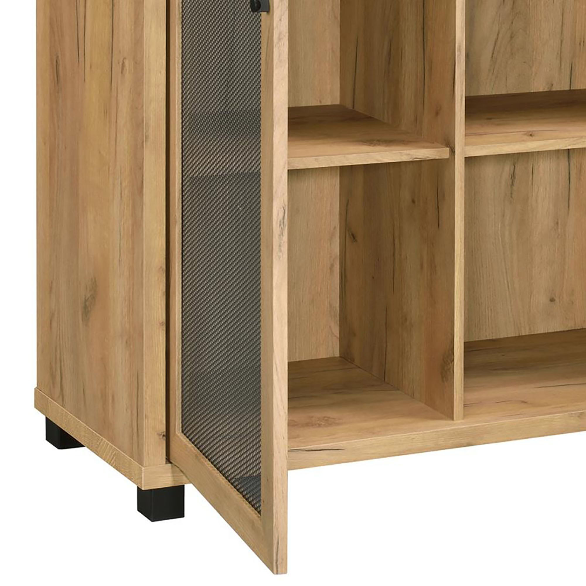 Golden Oak Accent Cabinet with Mesh Door