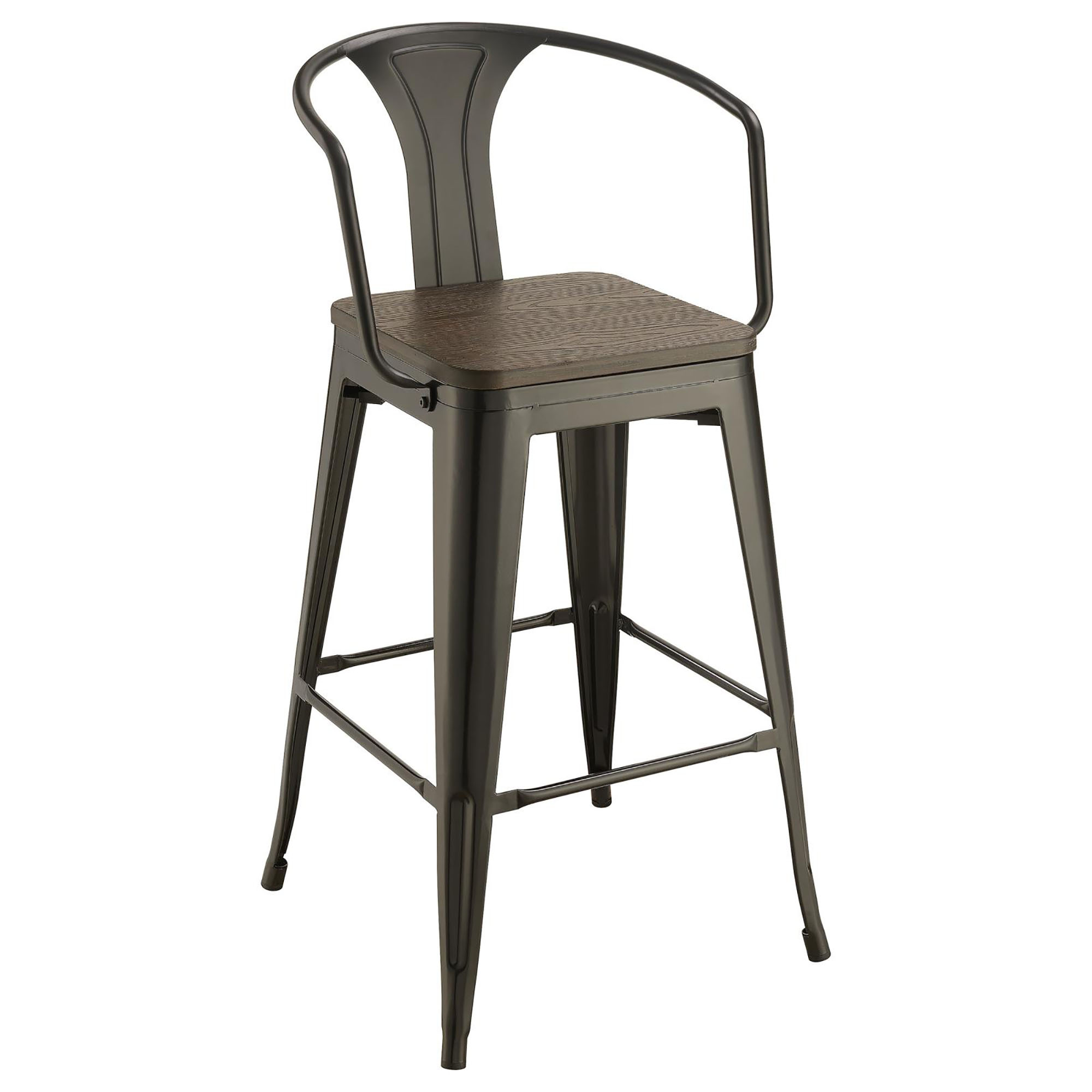 Dark Elm and Matte Black Bar Height Stool (Set of 2)