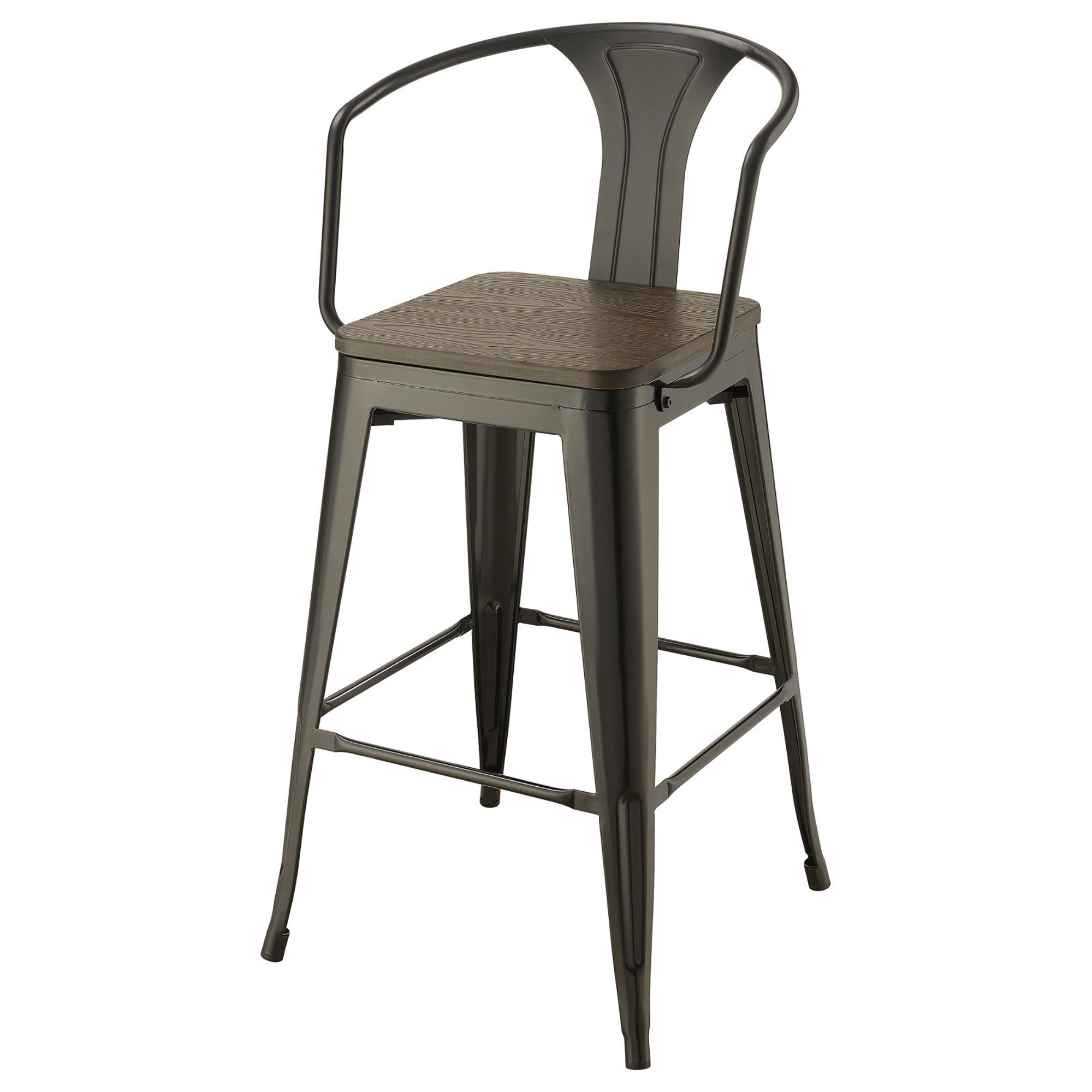 Dark Elm and Matte Black Bar Height Stool (Set of 2)