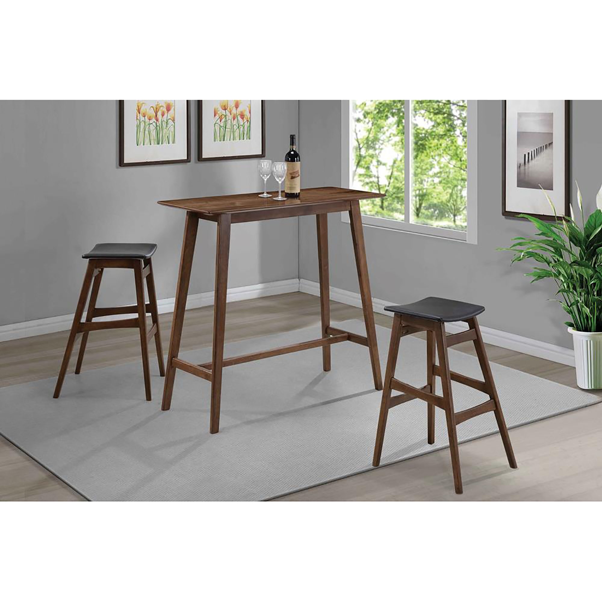 Dark Grey and Natural Walnut Bar Height Stool (Set of 2)