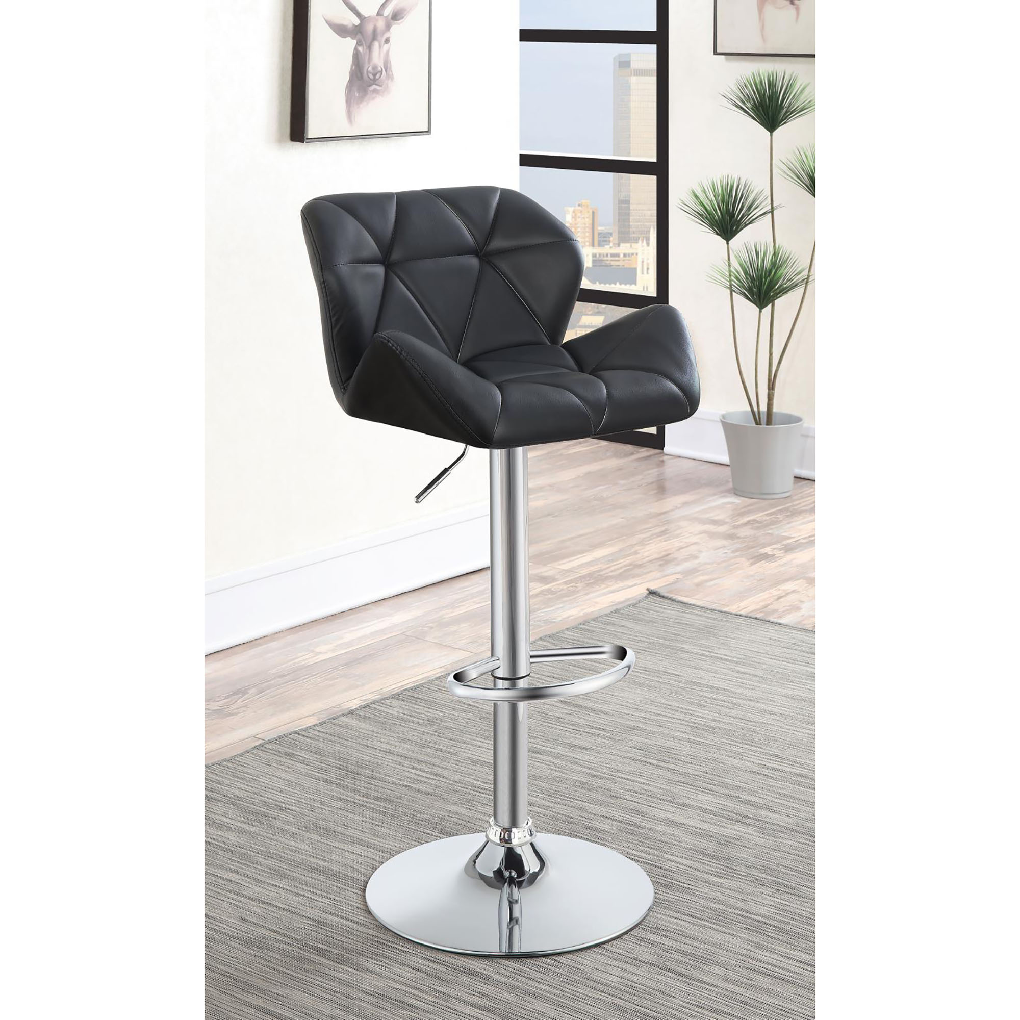 Chrome and Black Adjustable Bar Stool (Set of 2)