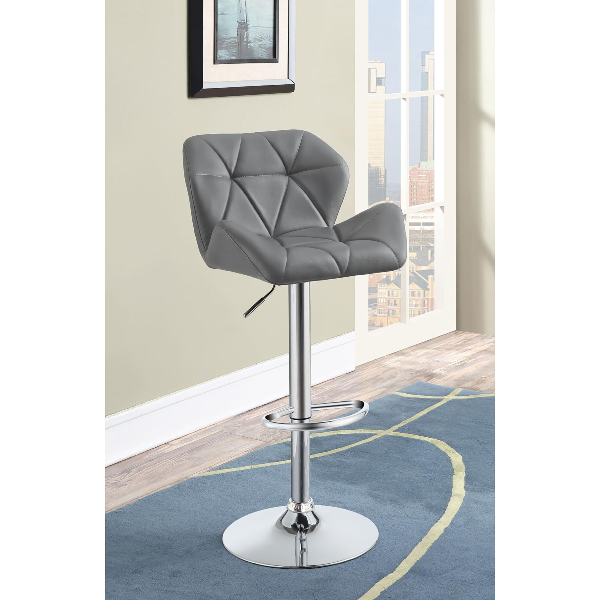 Chrome and Grey Adjustable Bar Stool (Set of 2)