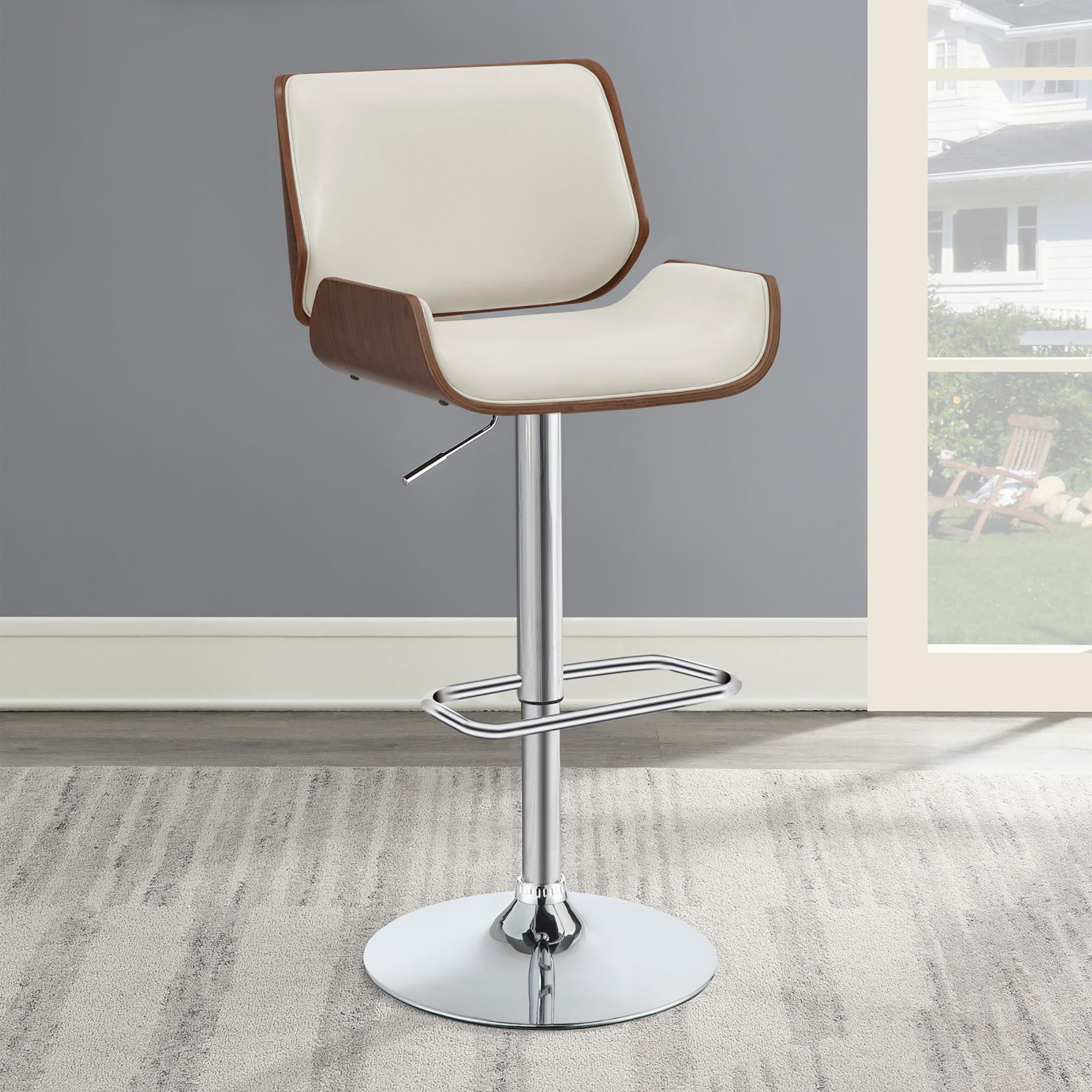 Ecru and Chrome Adjustable Bar Stool