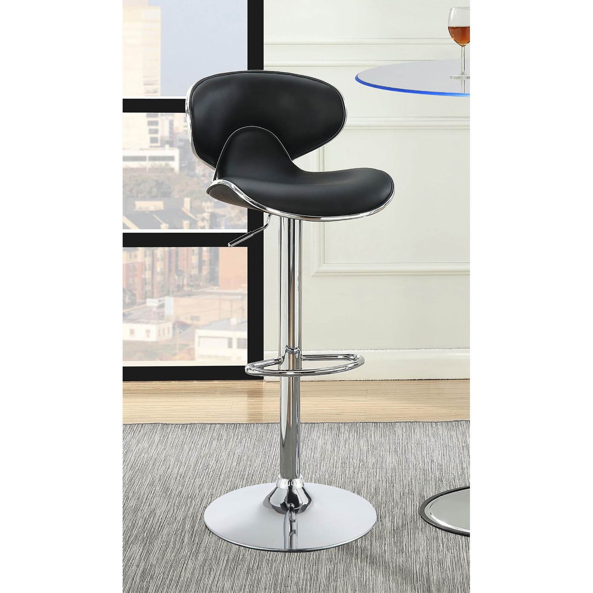 Black and Chrome Adjustable Bar Stool (Set of 2)