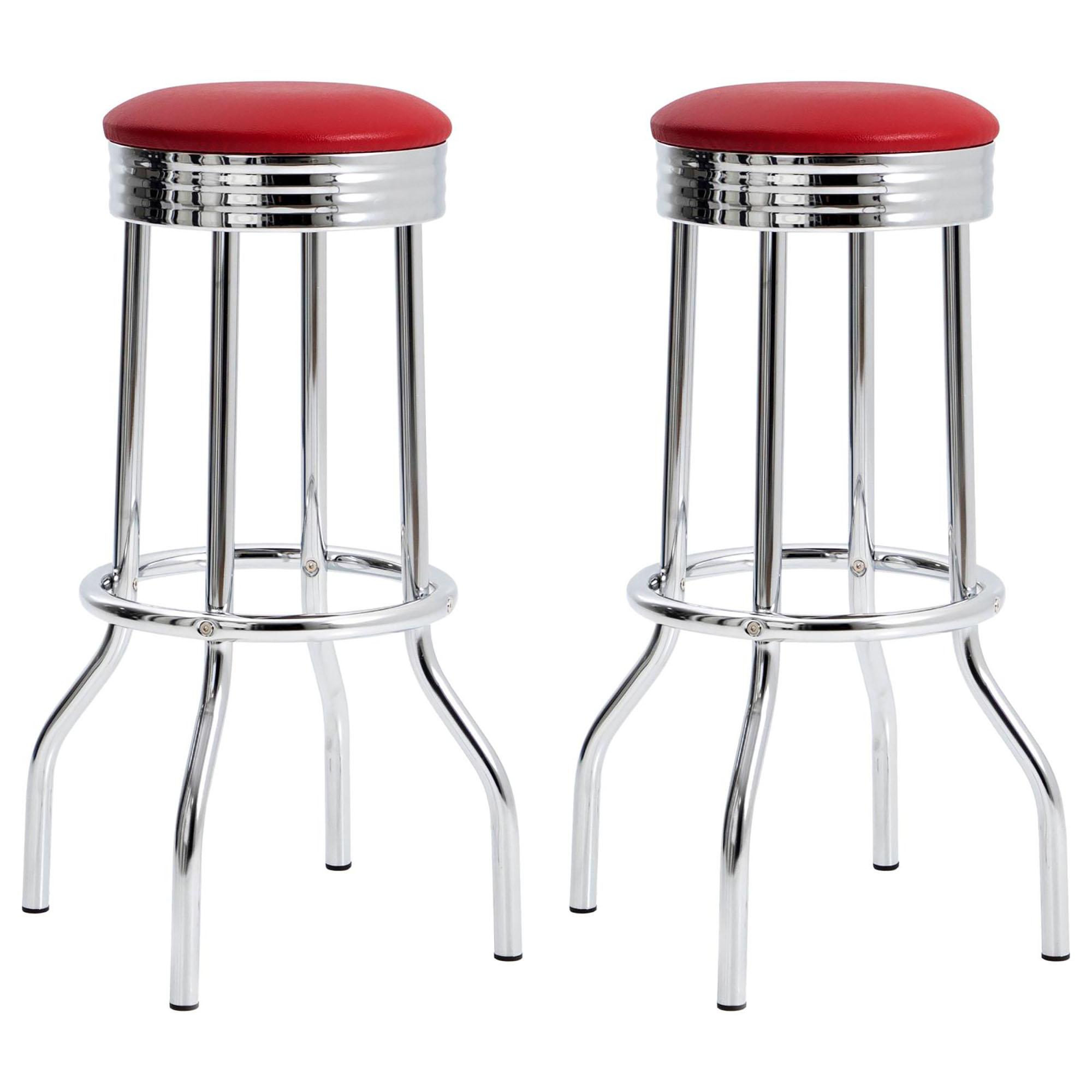 Red and Chrome Bar Height Stool (Set of 2)