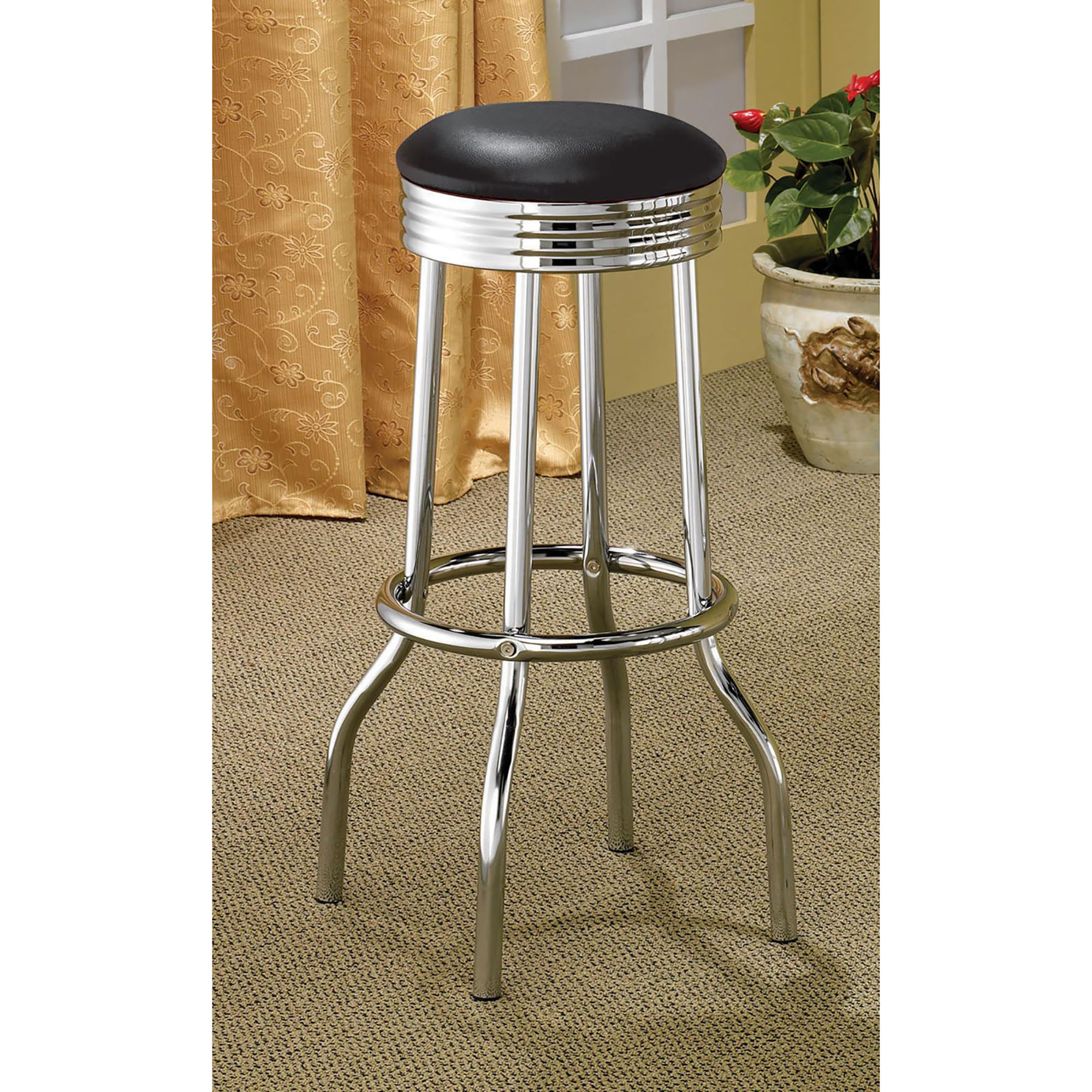 Black and Chrome Bar Height Stool (Set of 2)