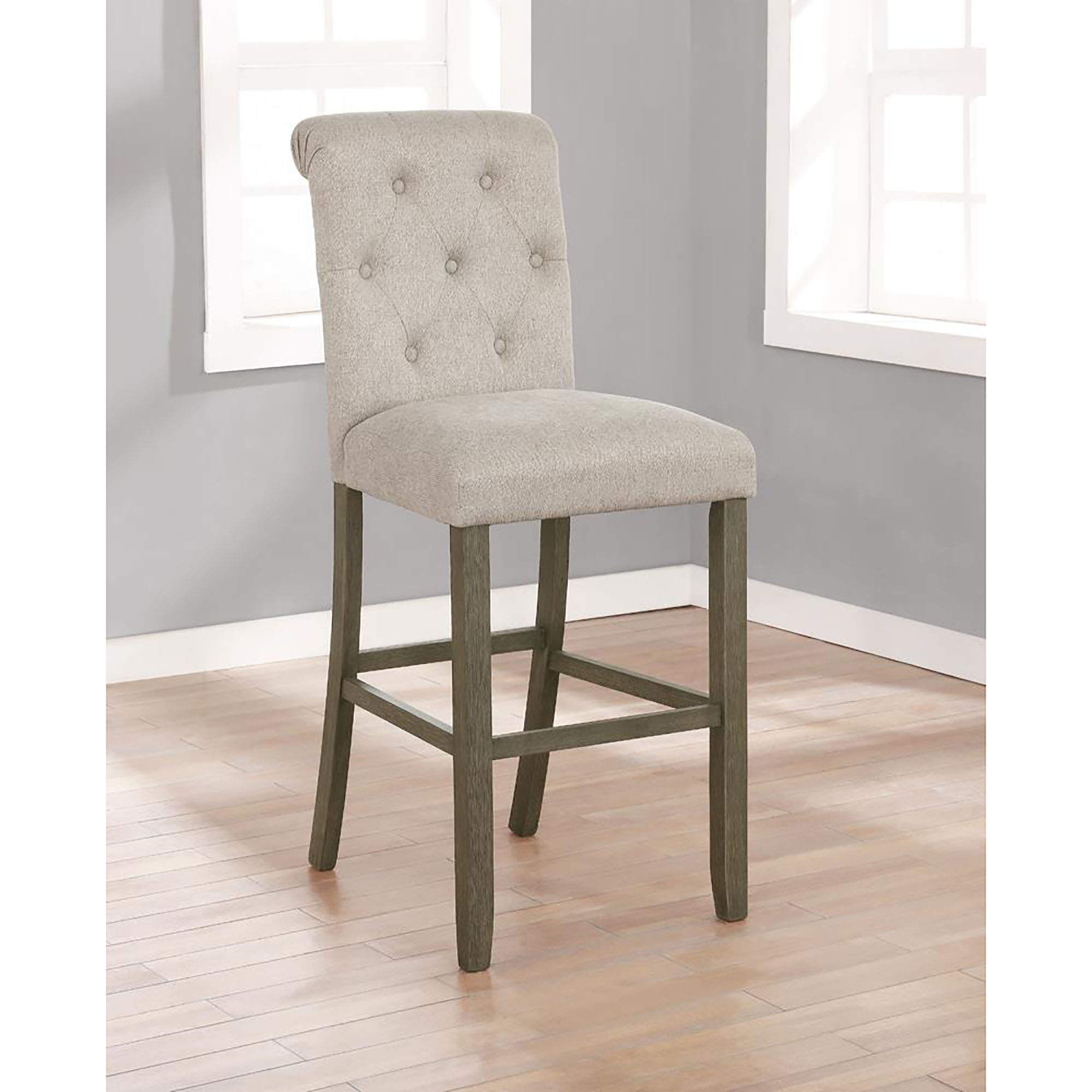 Beige and Rustic Brown Tufted Back Bar Stool (Set of 2)