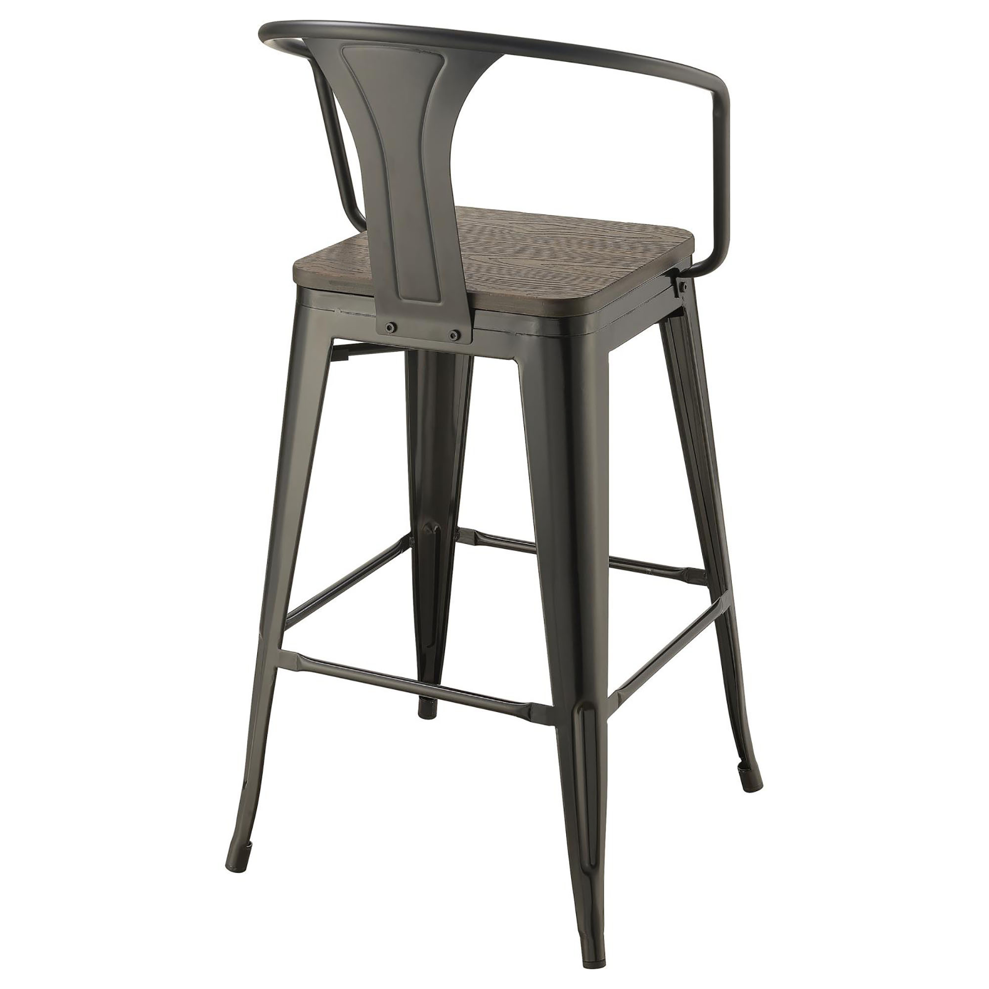 Dark Elm and Matte Black Bar Height Stool (Set of 2)