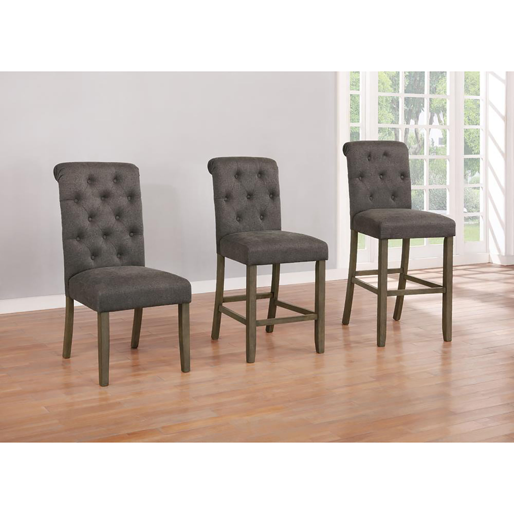 Grey and Rustic Brown Upholstered Bar Stools (Set of 2)