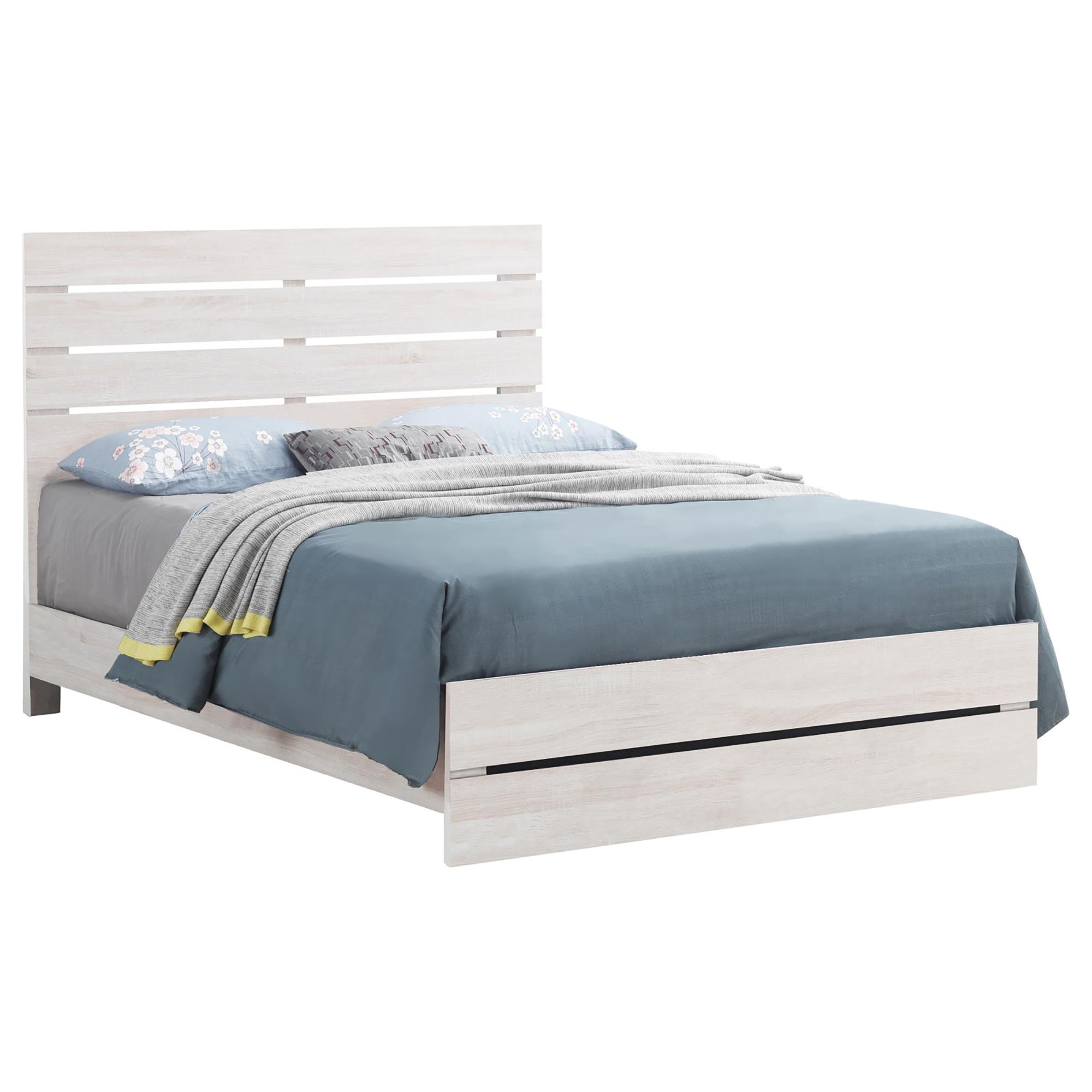 Coastal White Slatted Headboard Queen Panel Bed