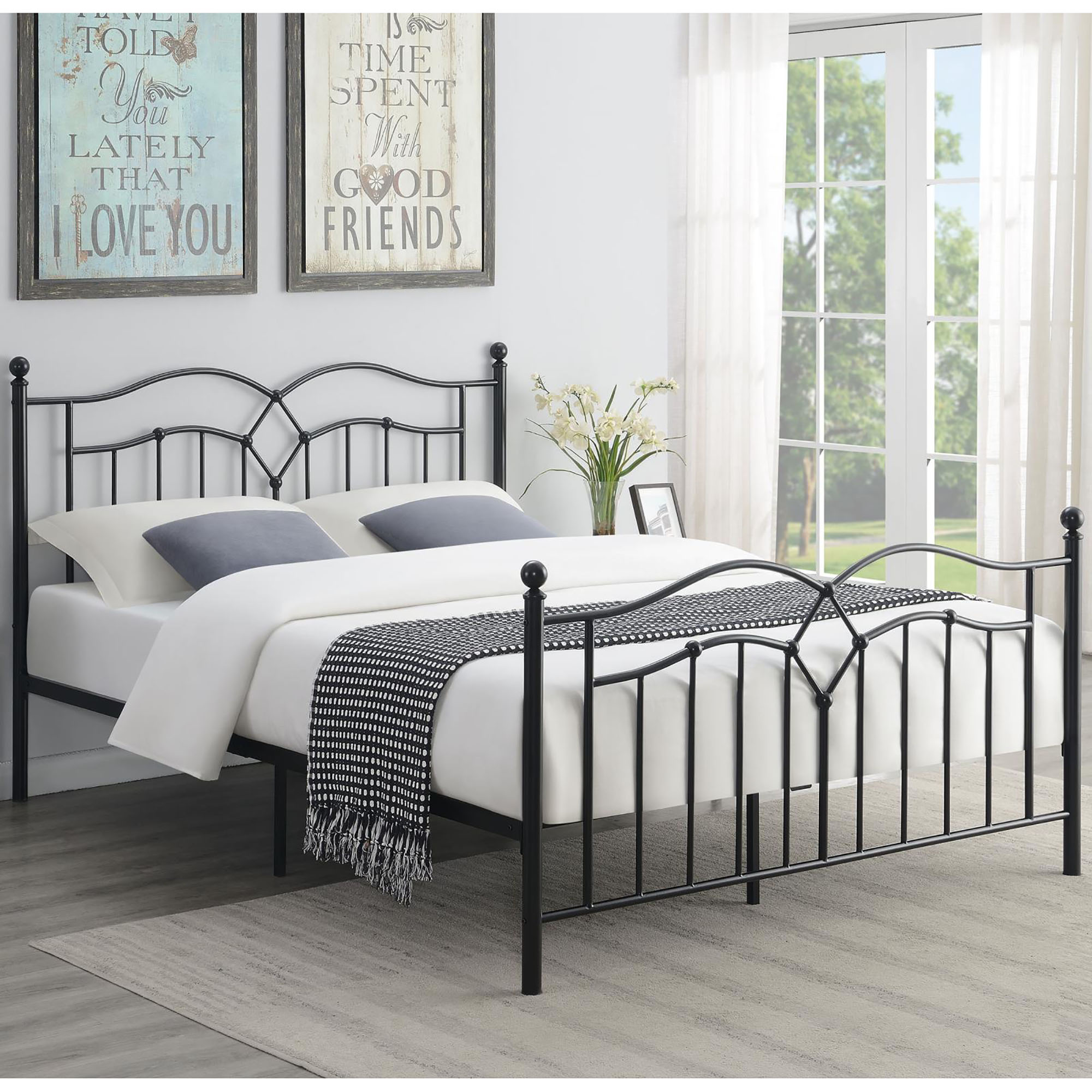 Black Slat Headboard Queen Bed