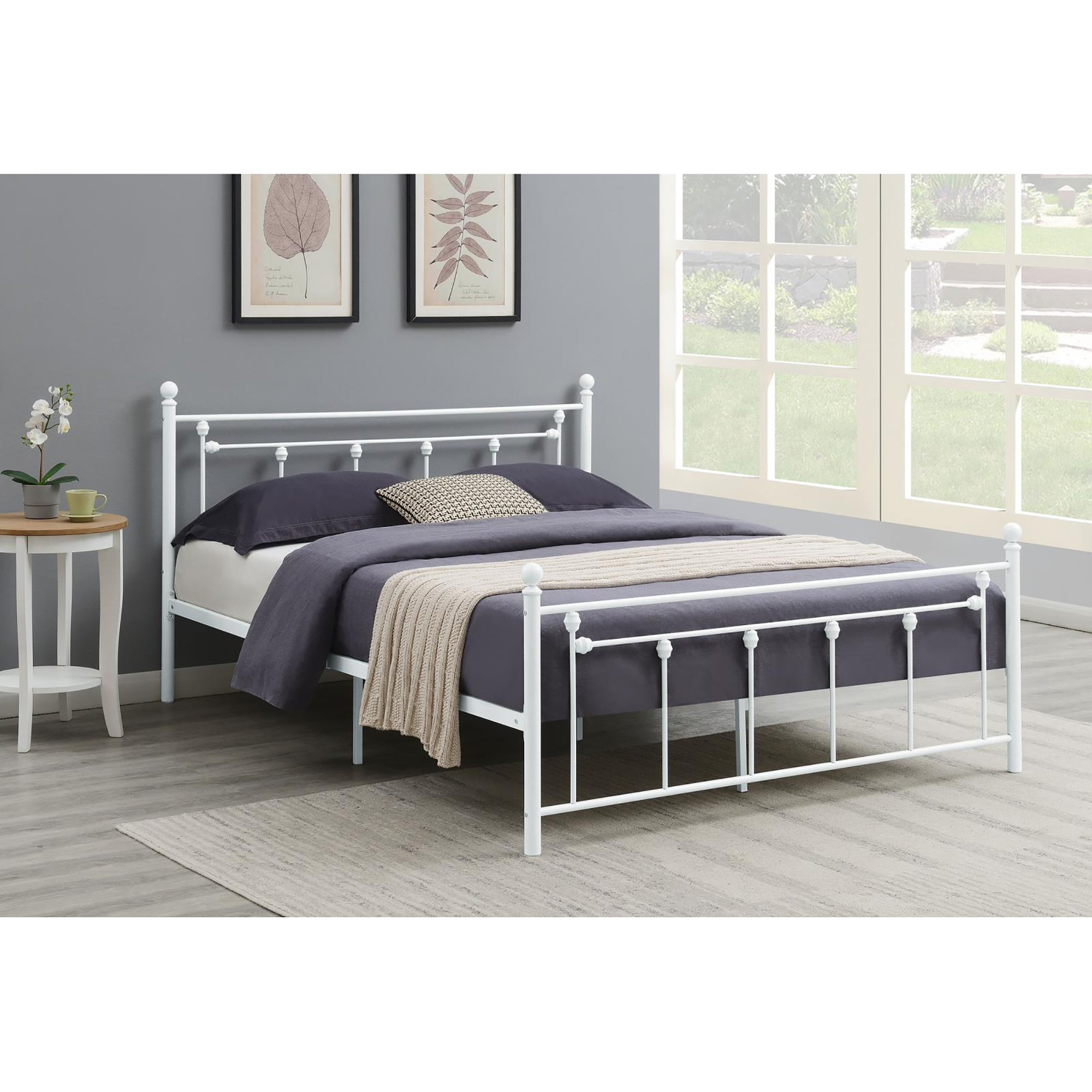 Matte White Slatted Full Platform Bed