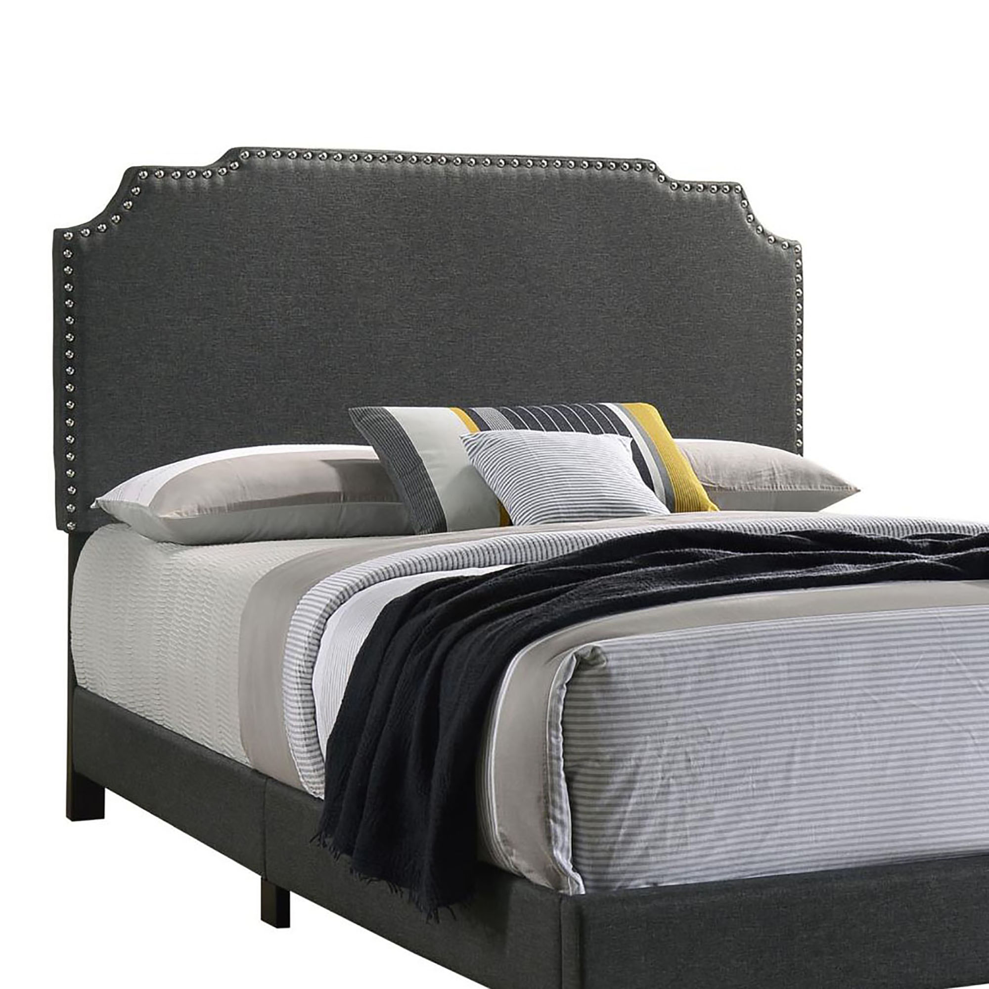 Grey Full Panel Bed with Nailhead Trim