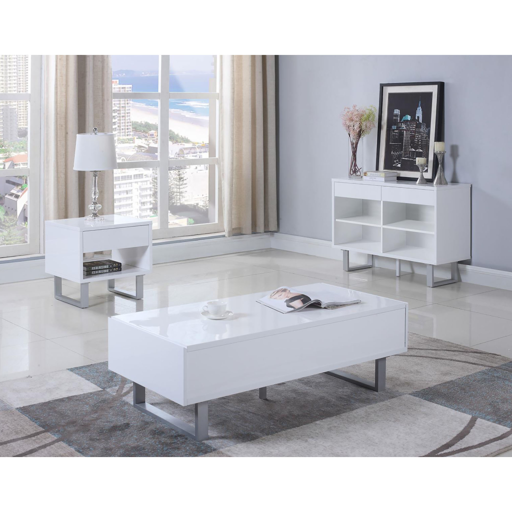 High Glossy White 1-Drawer End Table