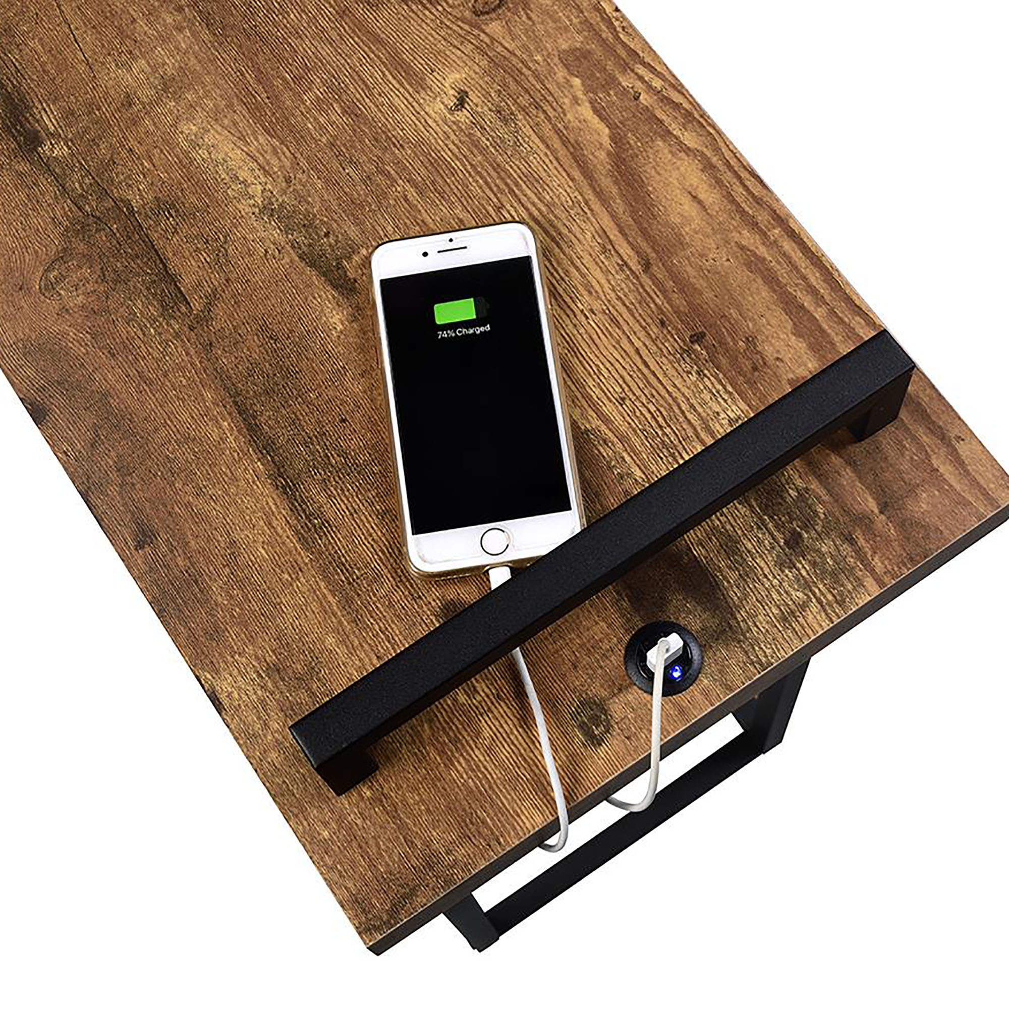 Antique Nutmeg and Black C-Table with USB Charging Port