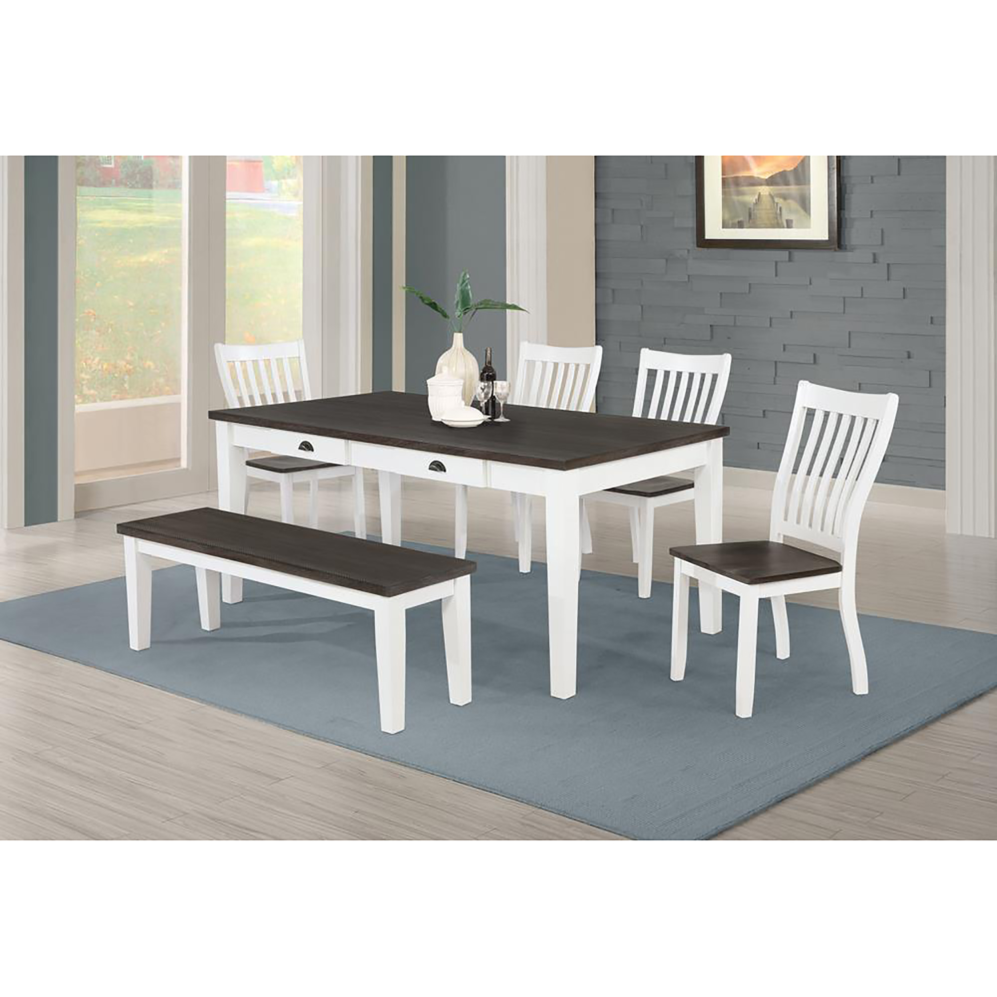 White and Espresso Rectangular Dining Bench