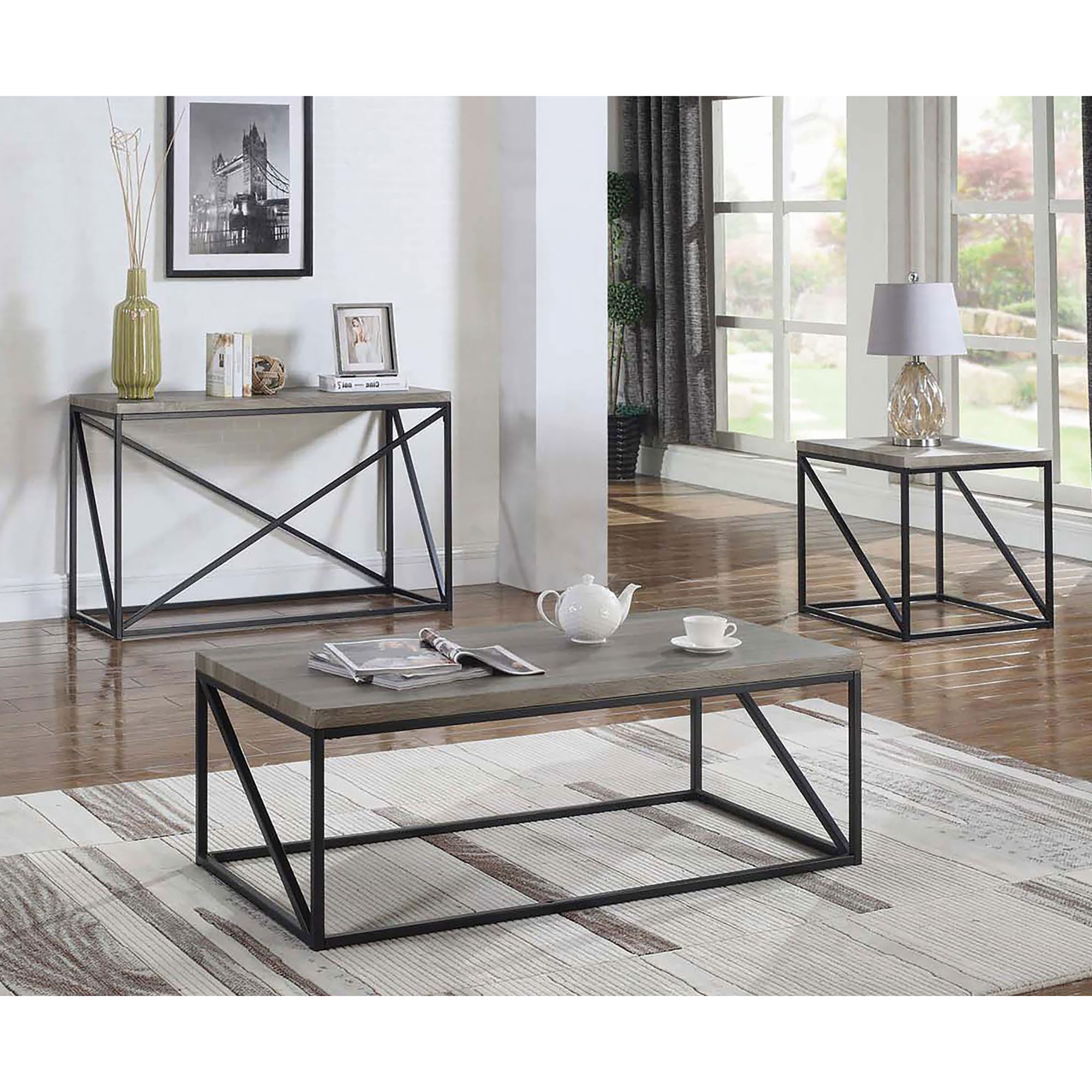 Sonoma Grey and Black Rectangular Coffee Table