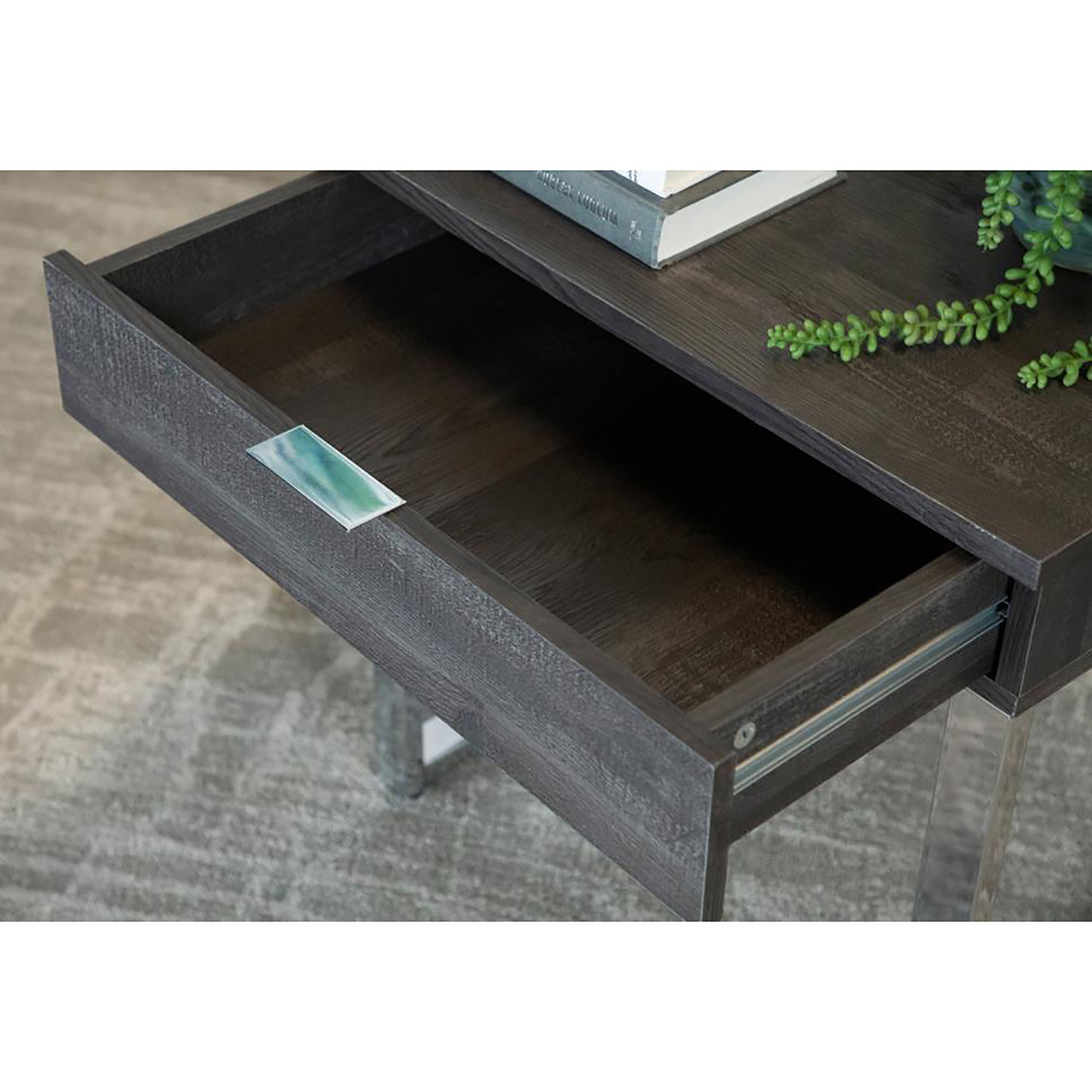 Dark Charcoal and Chrome 1-Drawer End Table