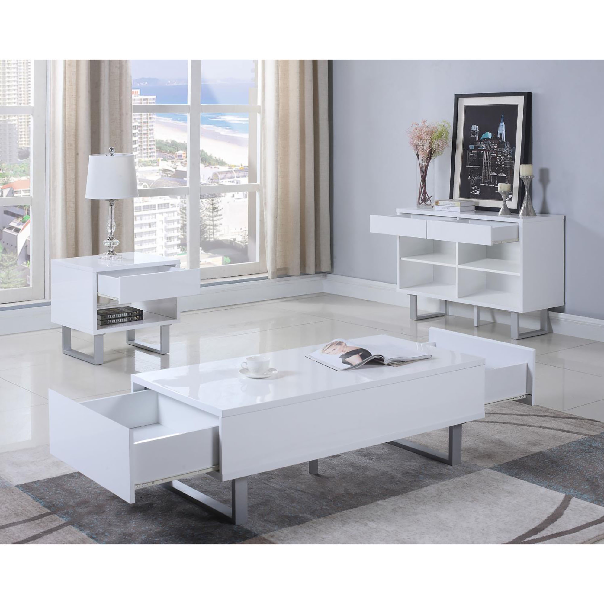 High Glossy White 1-Drawer End Table