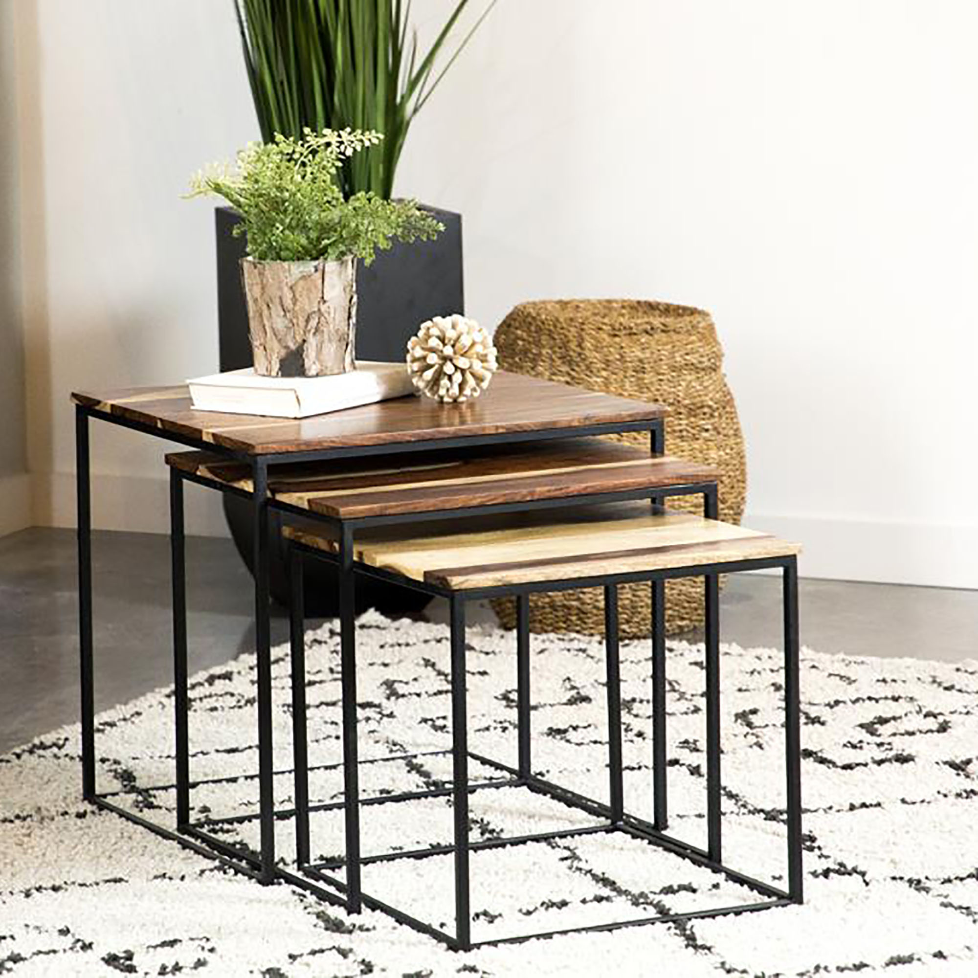 Natural and Black 3-piece Nesting Table