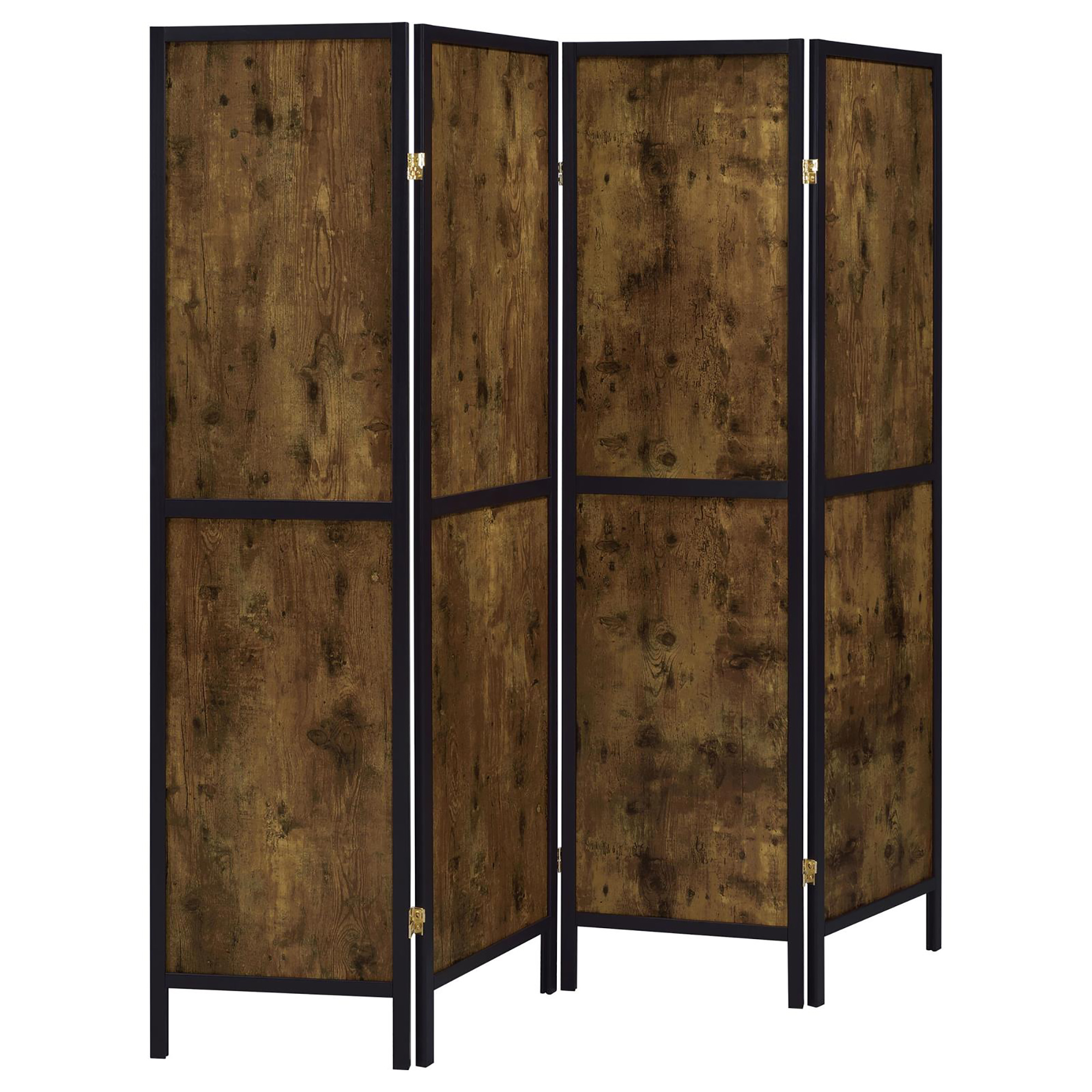 Antique Nutmeg and Black 4-Panel Folding Screen