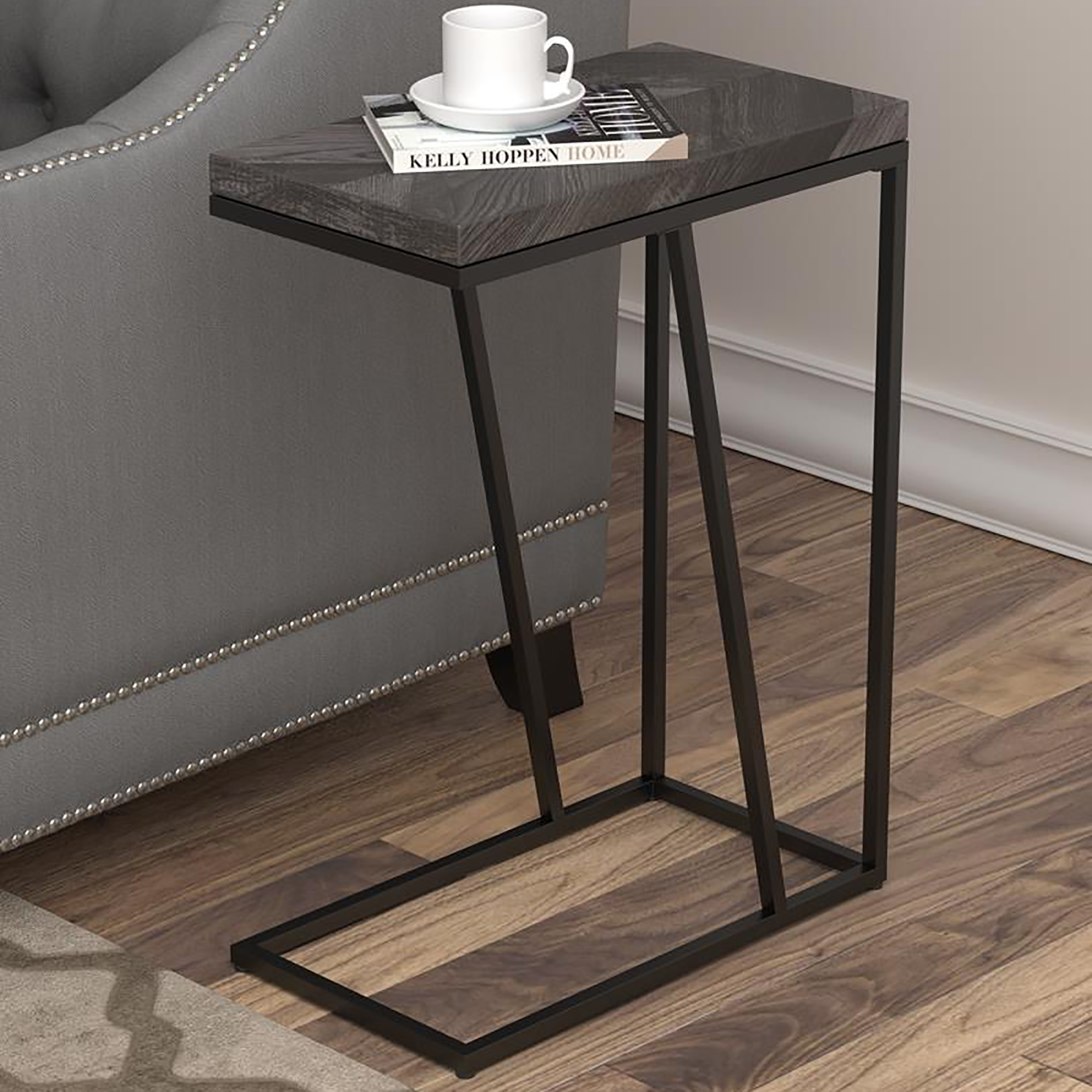 Rustic Grey Herringbone and Sandy Black Accent Table