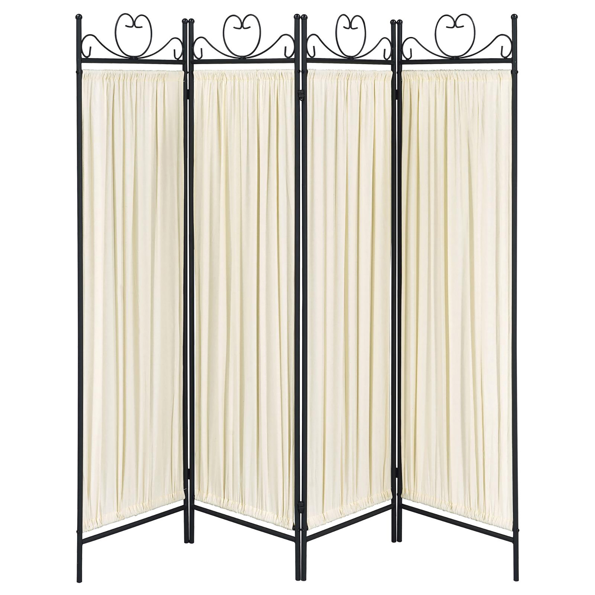 Beige and Black 4-panel Folding Screen