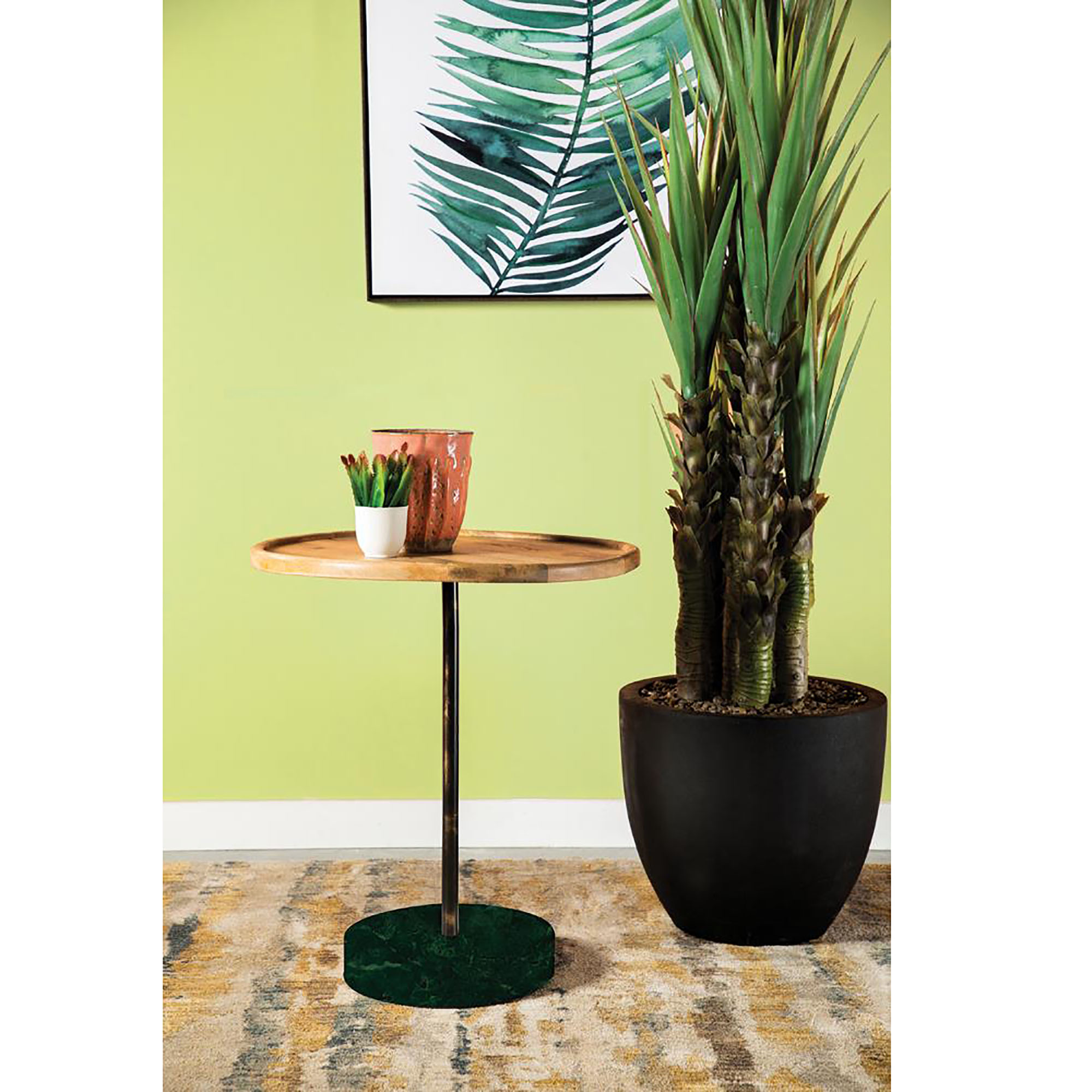 Natural and Green Round Marble Base Accent Table