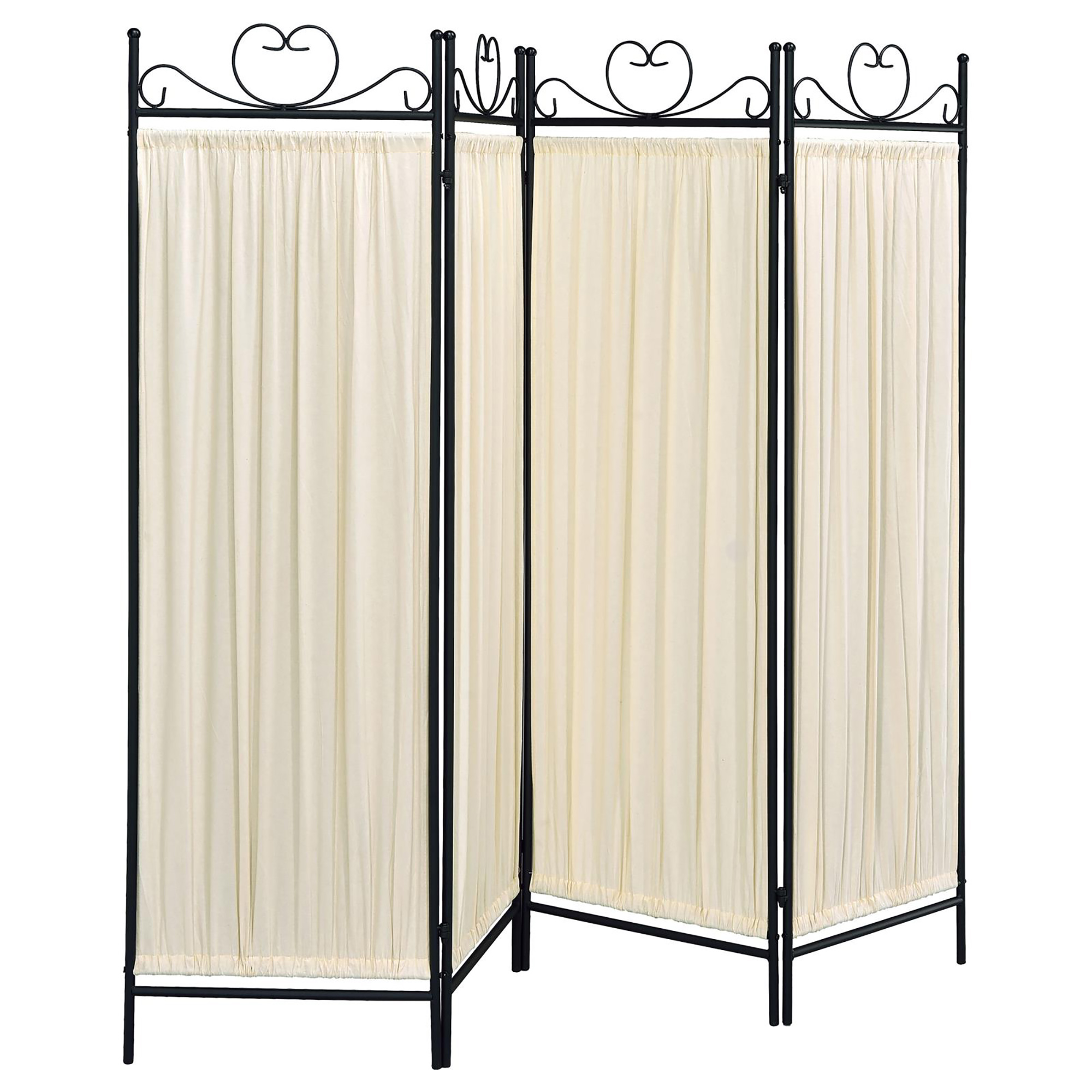 Beige and Black 4-panel Folding Screen