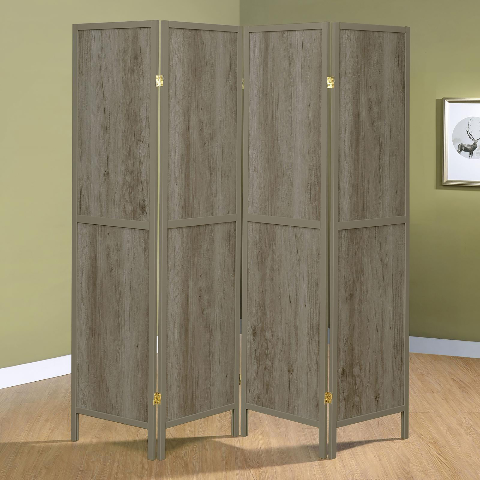 Grey Driftwood and Light Grey 4-Panel Folding Screen