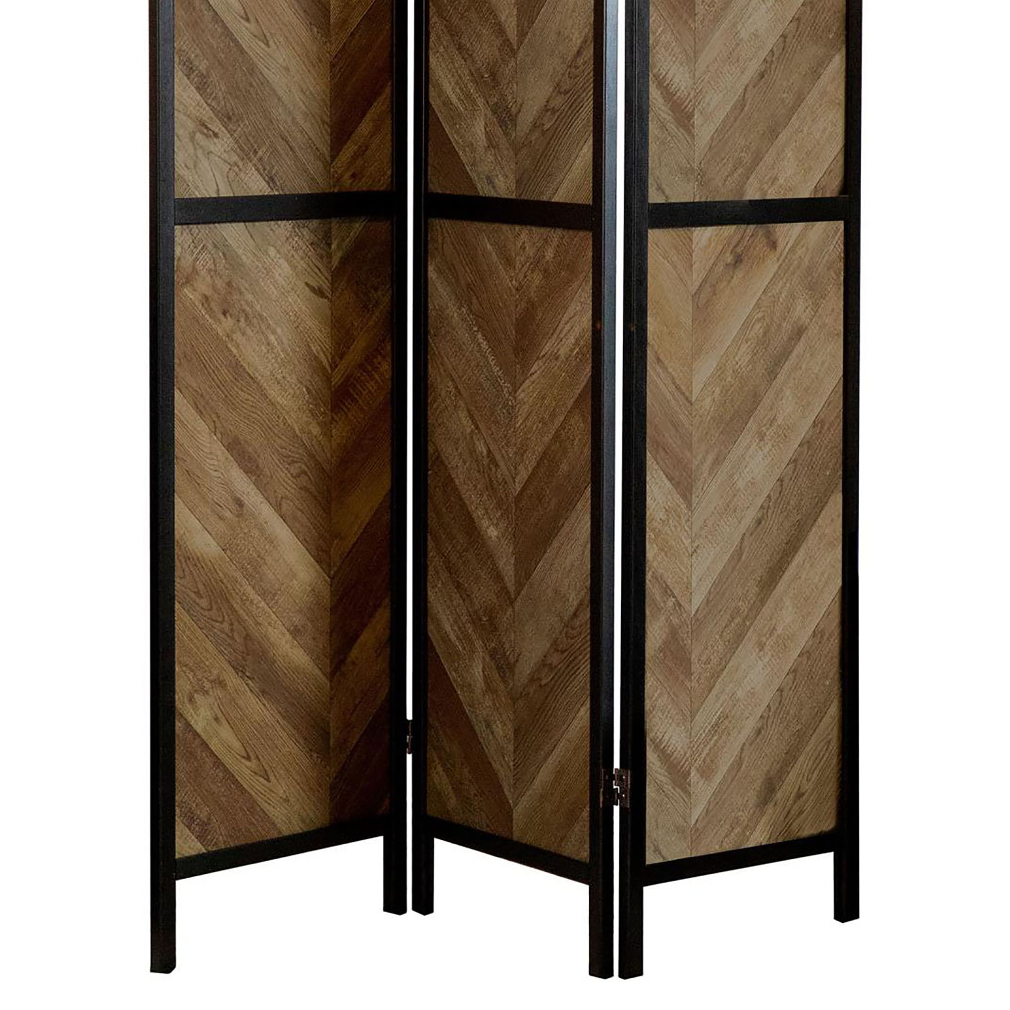 Rustic Tobacco Herringbone 3-Panel Folding Screen