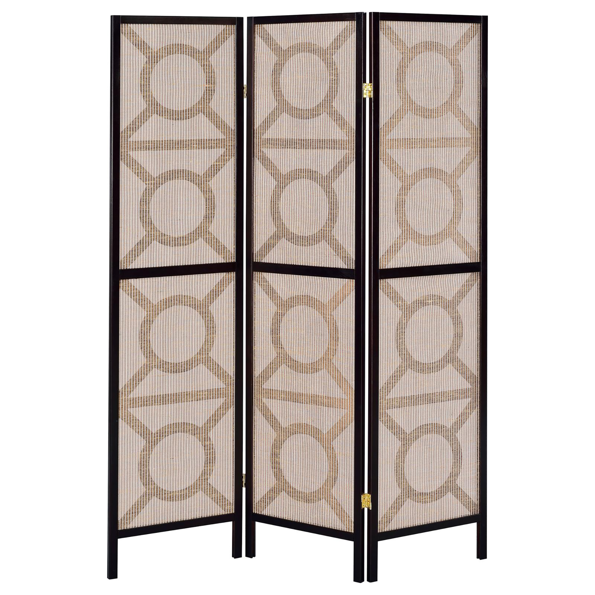 Tan and Cappuccino Circle Pattern 3-Panel Folding Screen