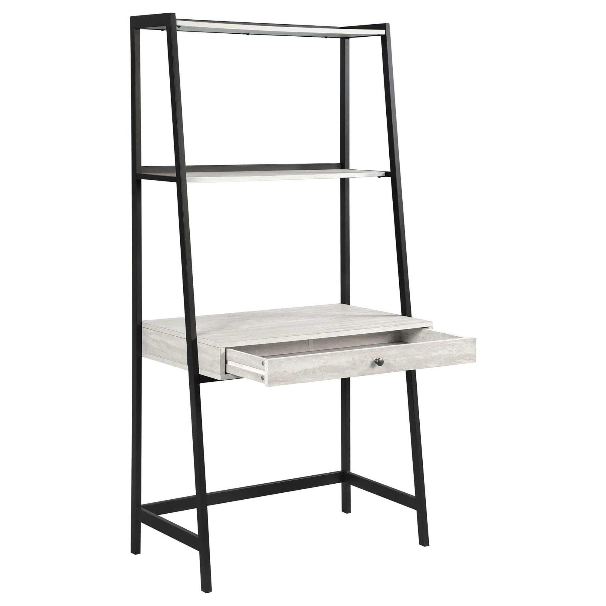 Grey Stone Herringbone and Black 1-drawer Ladder Desk